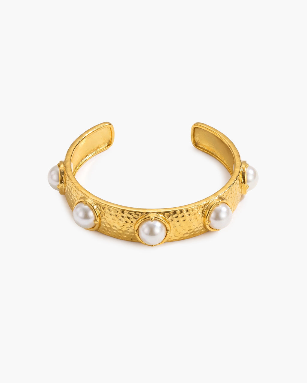 Cabochon Hammered Statement Cuff Waterproof Gold Bangle