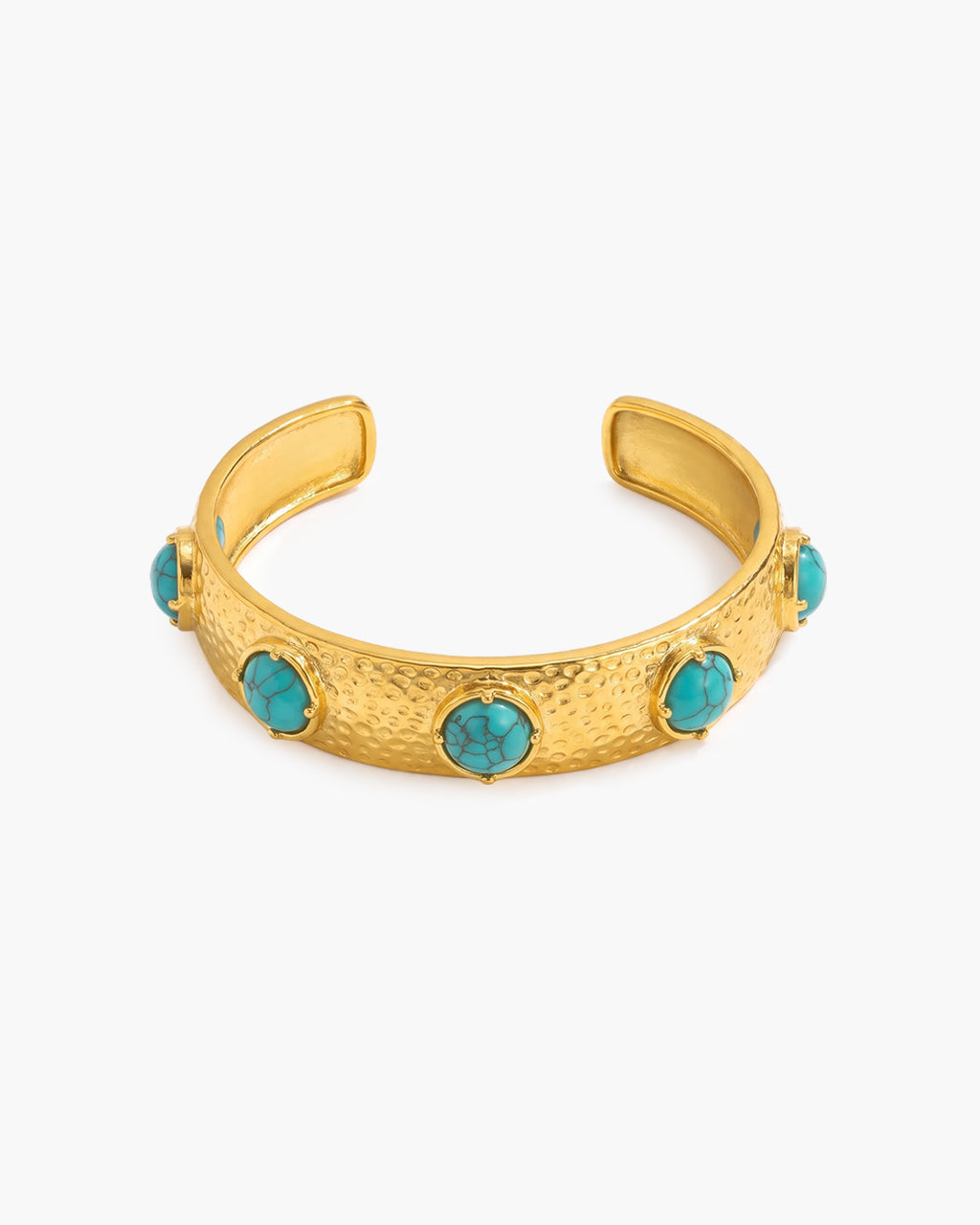 Cabochon Hammered Statement Cuff Waterproof Gold Bangle