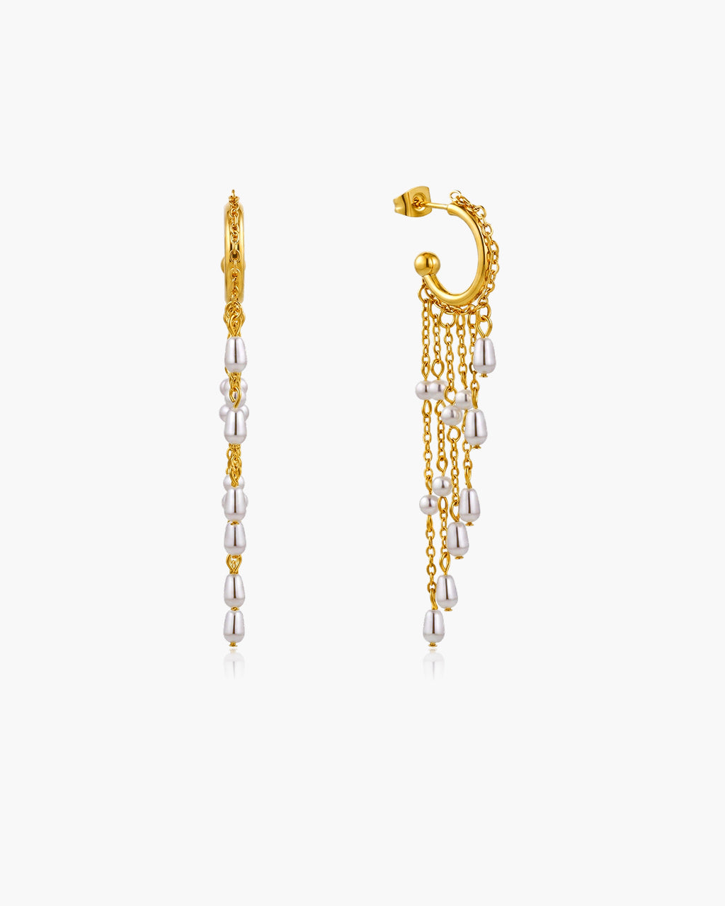 Cascade Pearl Cascade Tassel Waterproof Gold Earrings