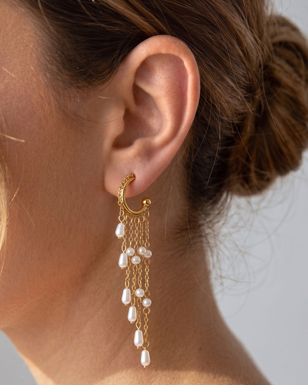 Cascade Pearl Cascade Tassel Waterproof Gold Earrings
