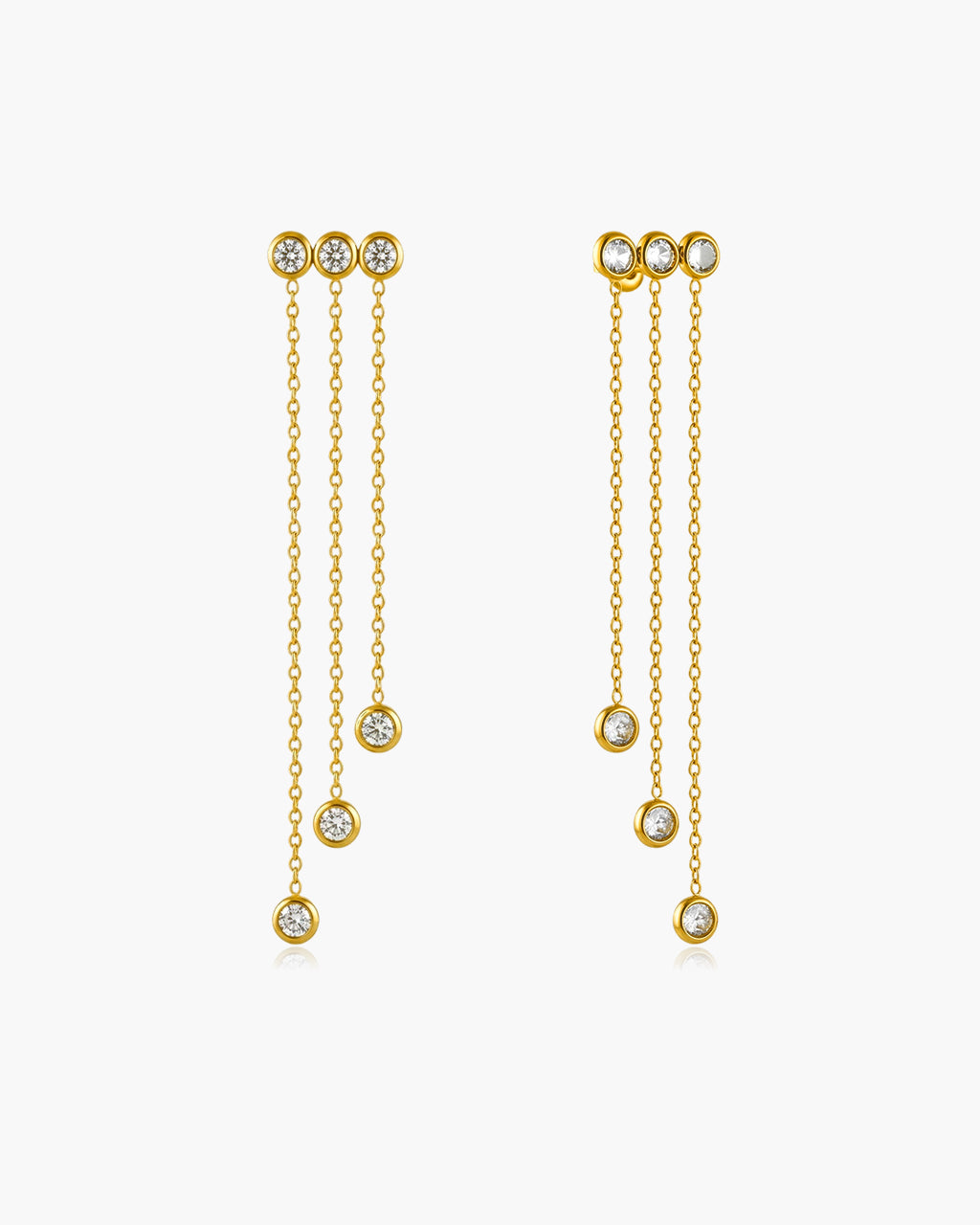 Cascading Bezel Stone Chain Waterproof Gold Earrings