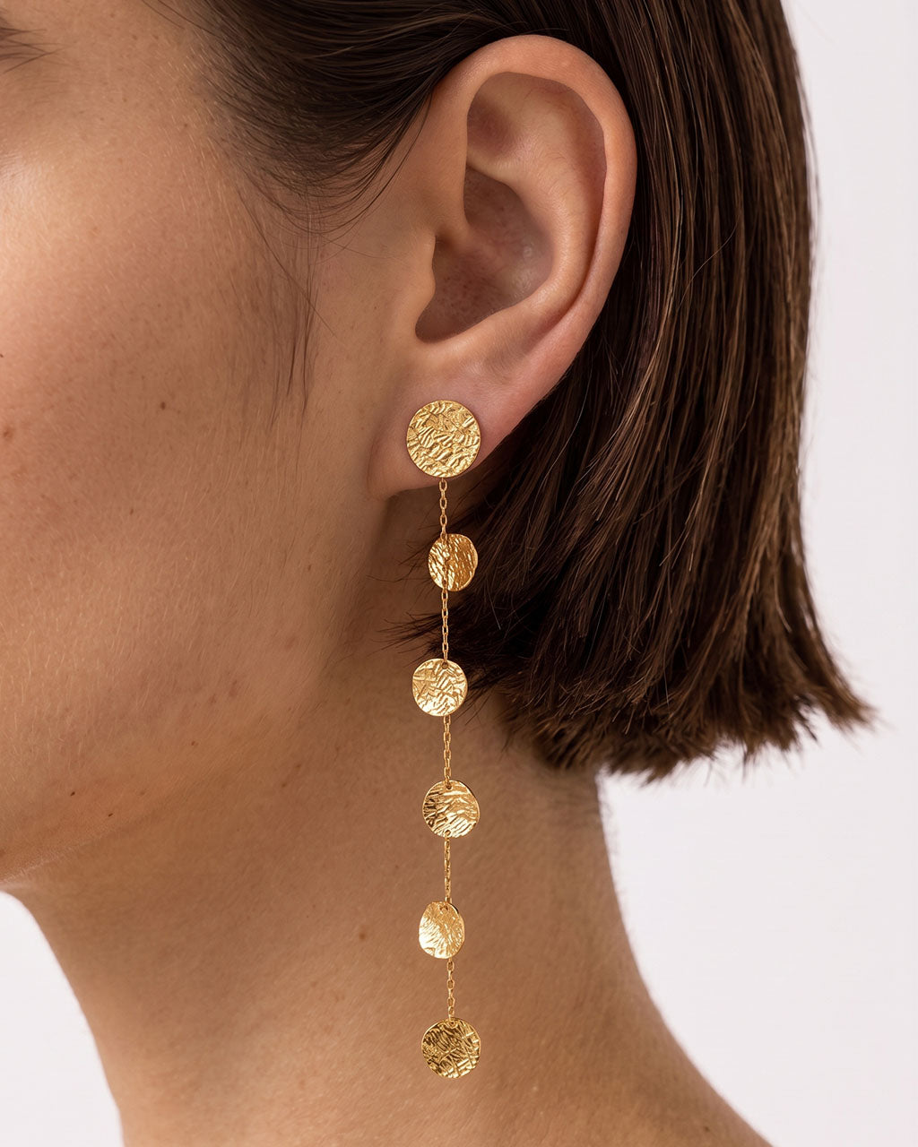 Cascading Disc Linear Drop Waterproof Gold Earrings
