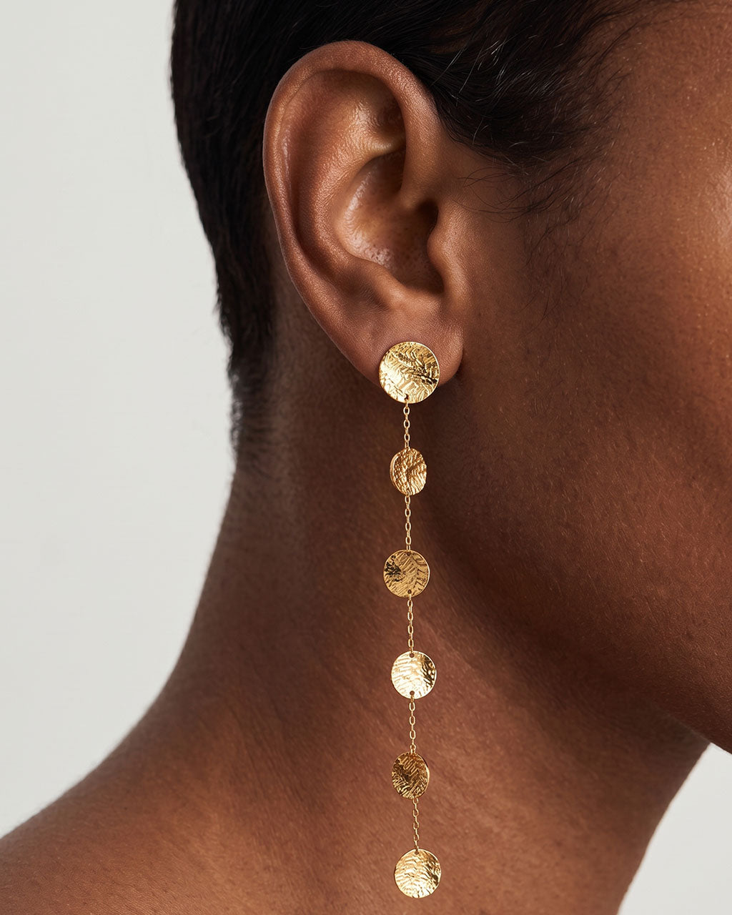 Cascading Disc Linear Drop Waterproof Gold Earrings