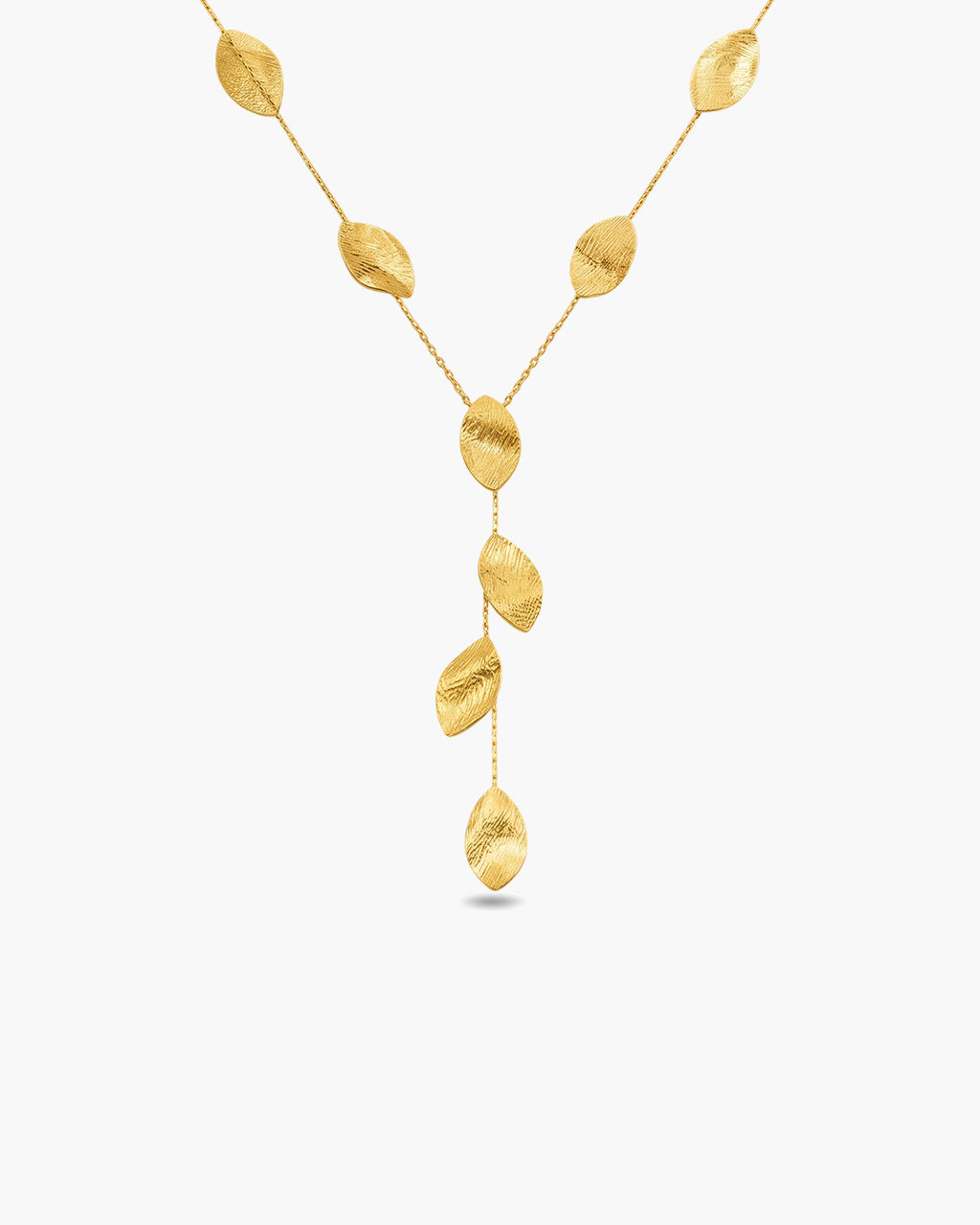 Cascading Leaf Drop Y Lariat Waterproof Gold Necklace