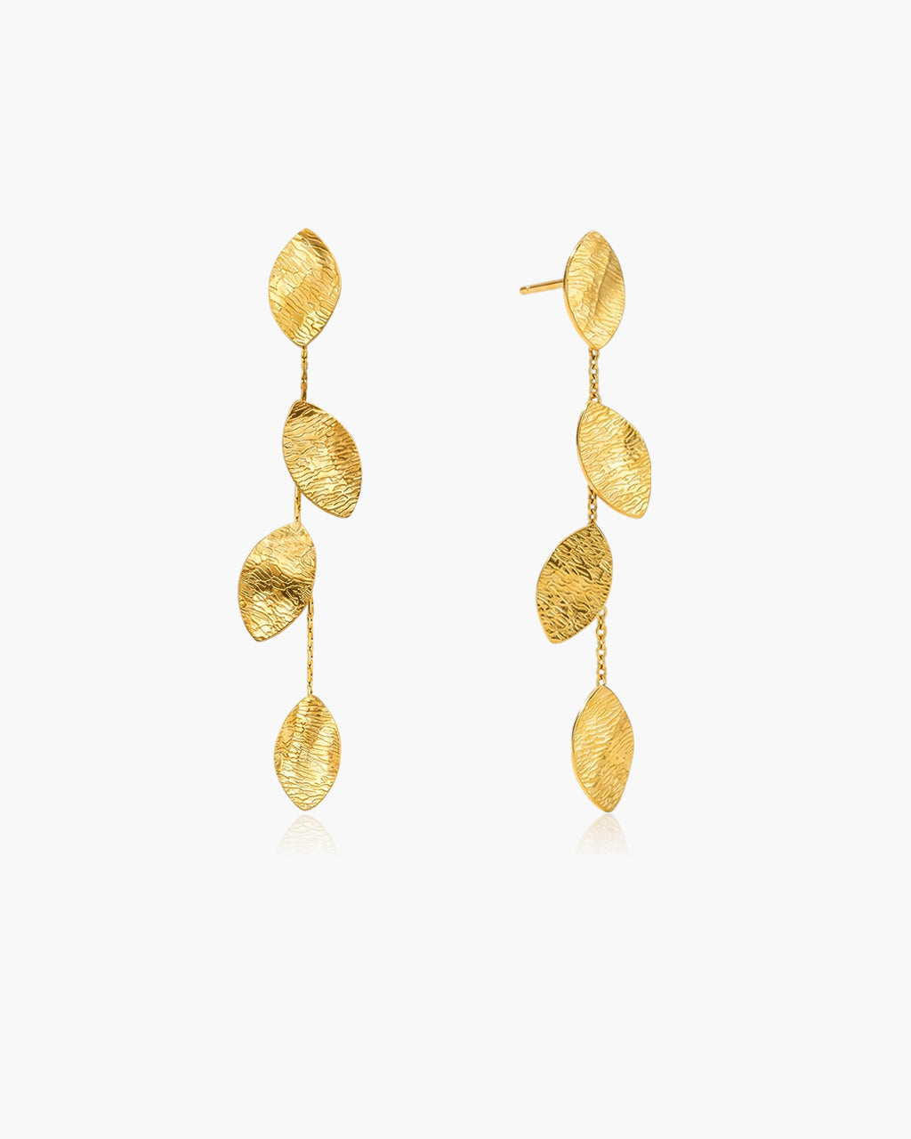 Cascading Leaf Linear Drop Waterproof Gold Earrings