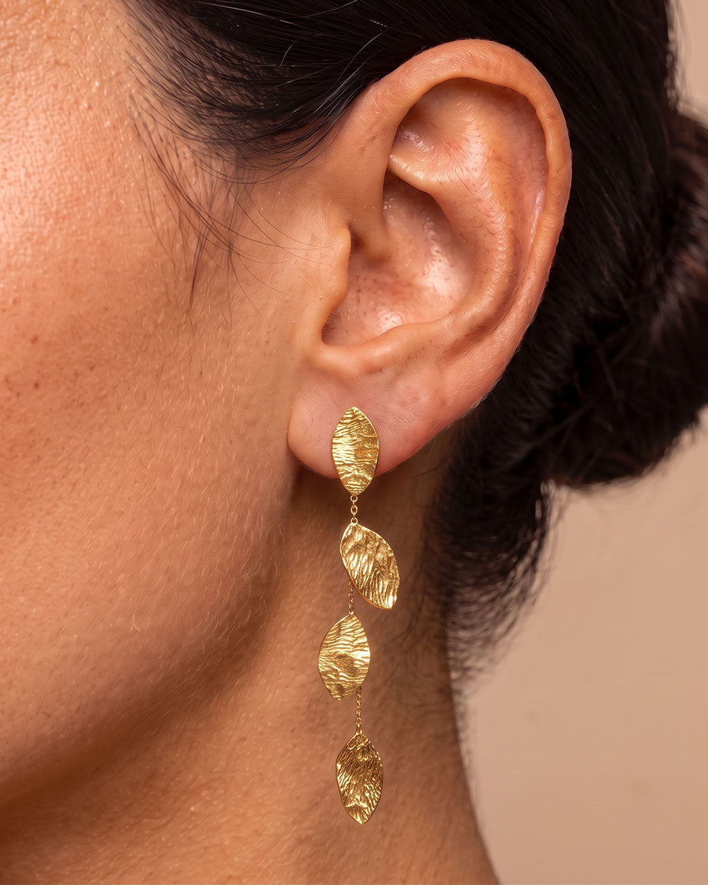 Cascading Leaf Linear Drop Waterproof Gold Earrings