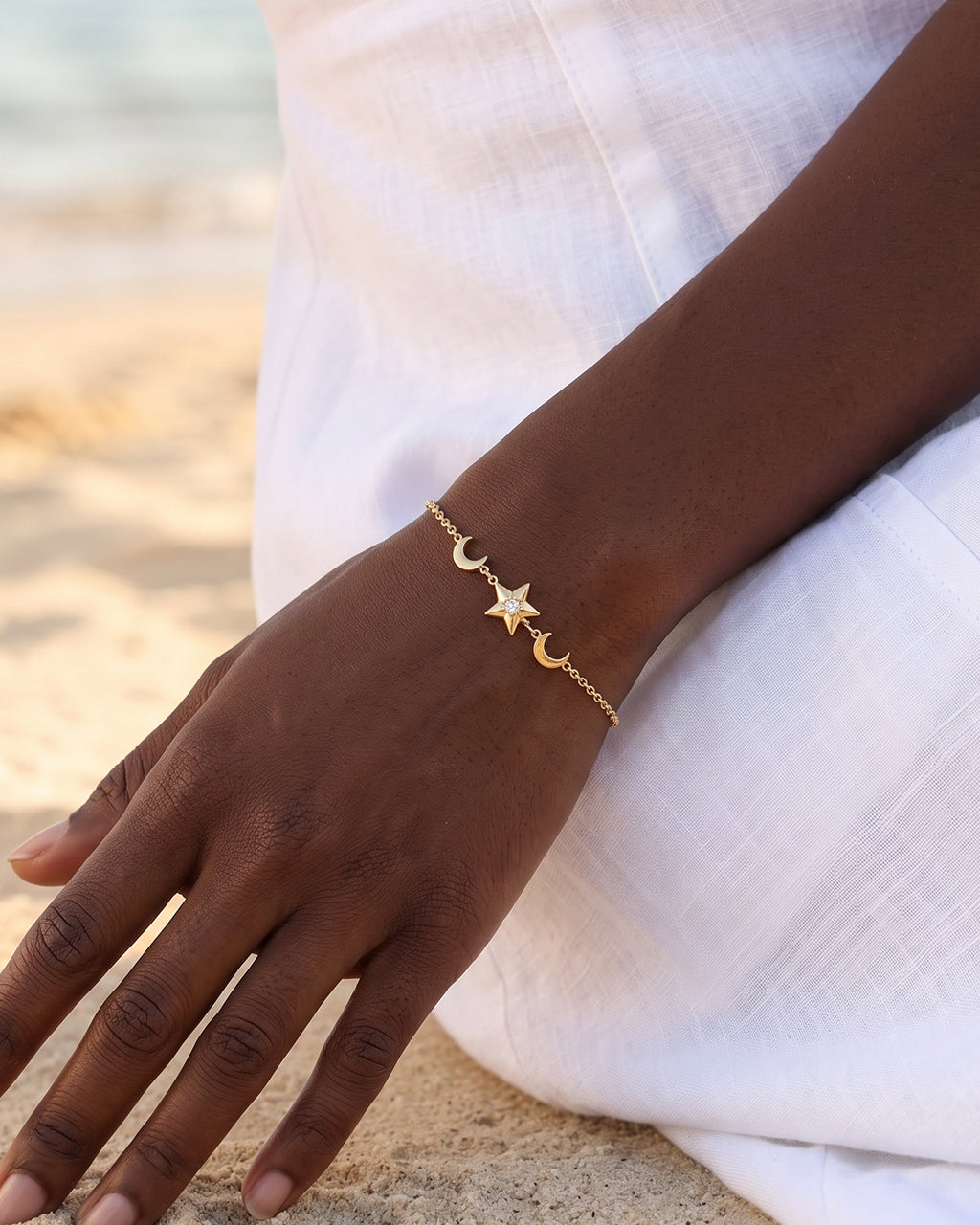 Celestial Moon & Star Sparkle Waterproof Gold Bracelet