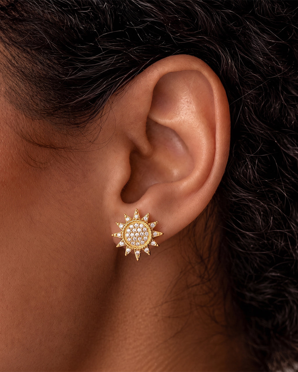 Celestial Pavé Sun Moon Stud Waterproof Gold Earrings