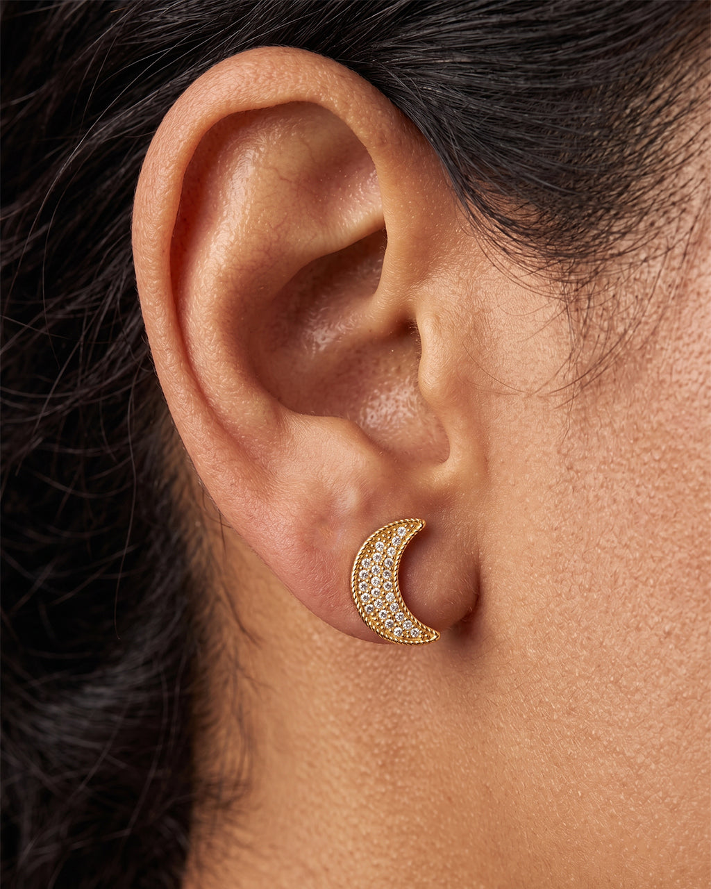Celestial Pavé Sun Moon Stud Waterproof Gold Earrings