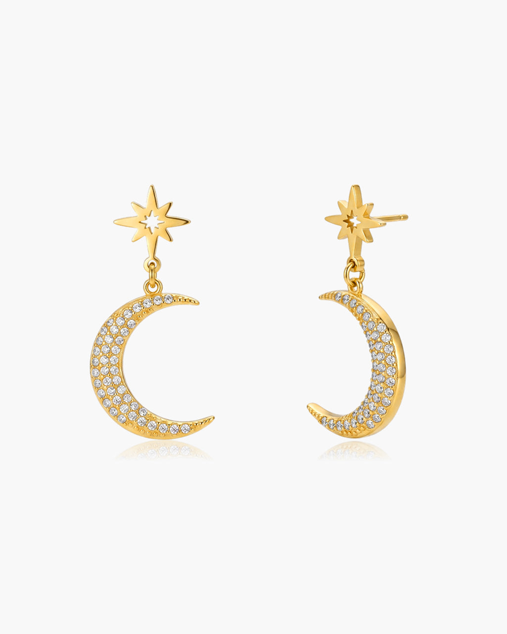 Celestial Star Pave Moon Drop Waterproof Gold Earrings
