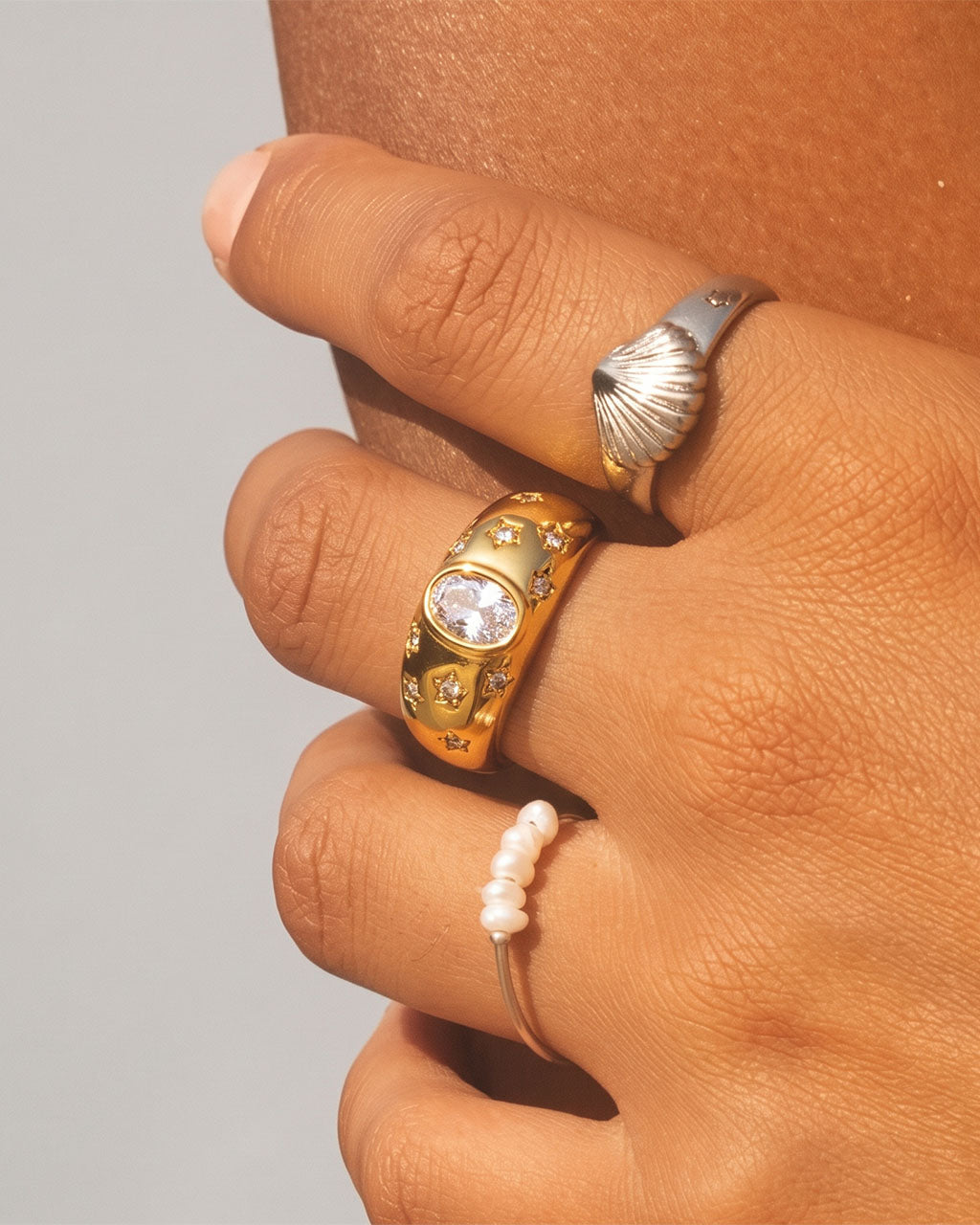 Celestial Star Set Halo Dome Band Waterproof Gold Ring