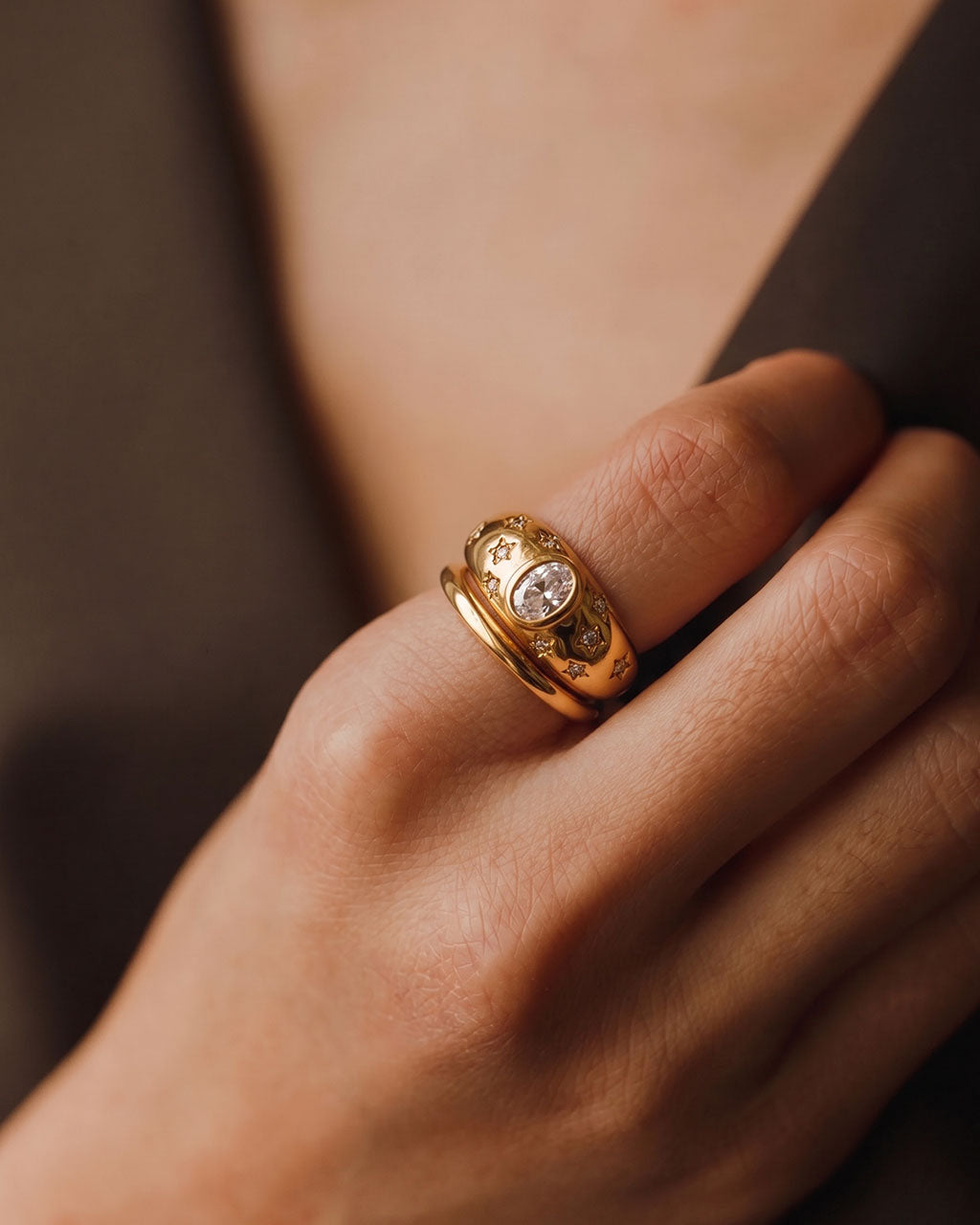 Celestial Star Set Halo Dome Band Waterproof Gold Ring