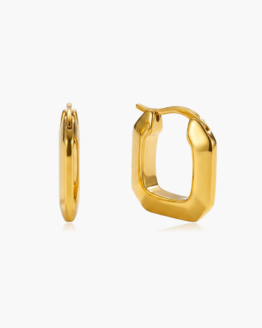 Chic Faceted Square Hoop Waterproof Gold Earrings