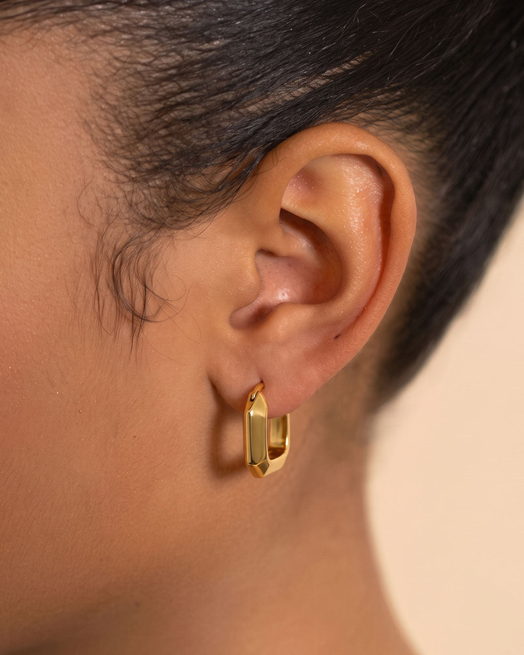 Chic Faceted Square Hoop Waterproof Gold Earrings