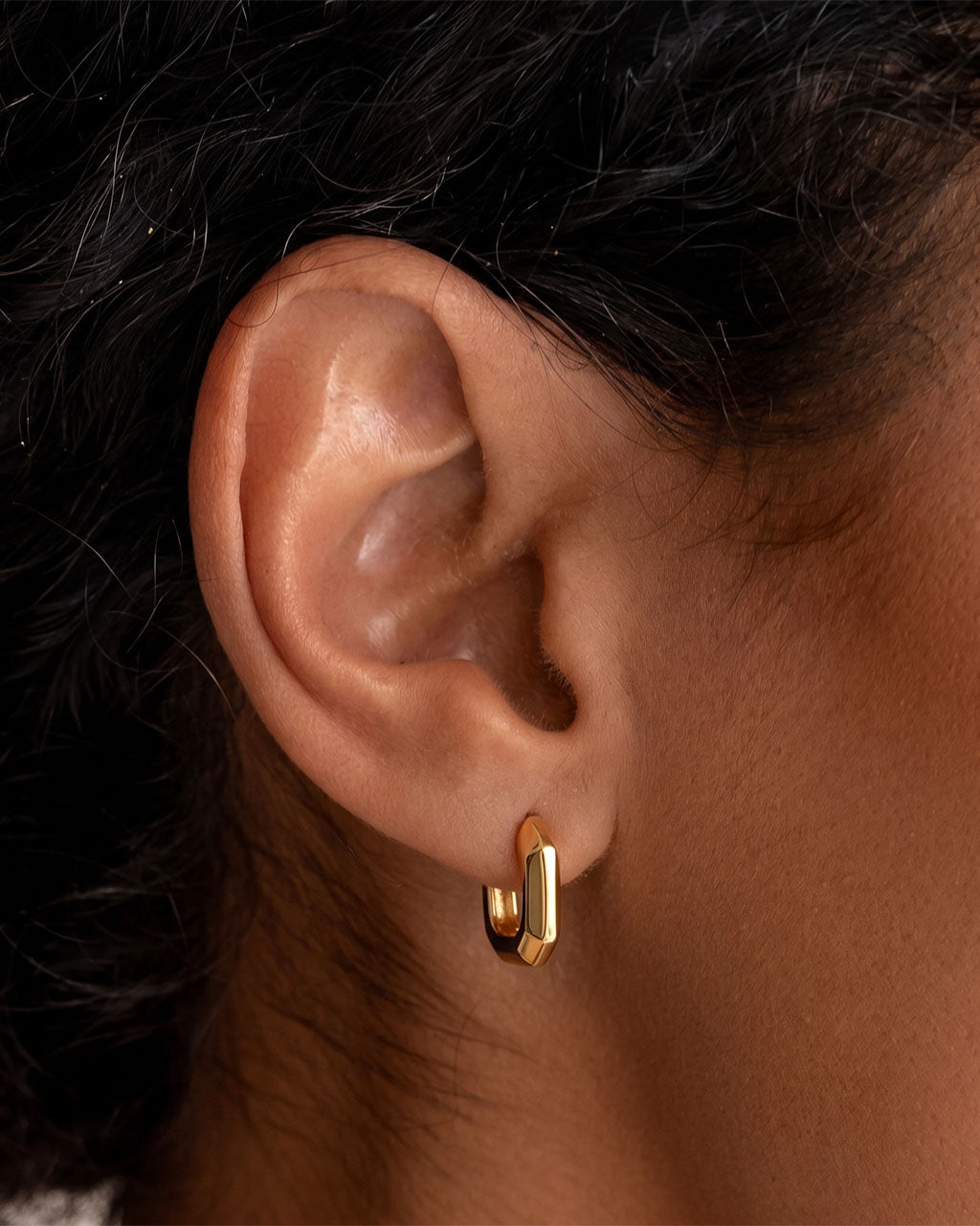 Chic Faceted Square Hoop Waterproof Gold Earrings