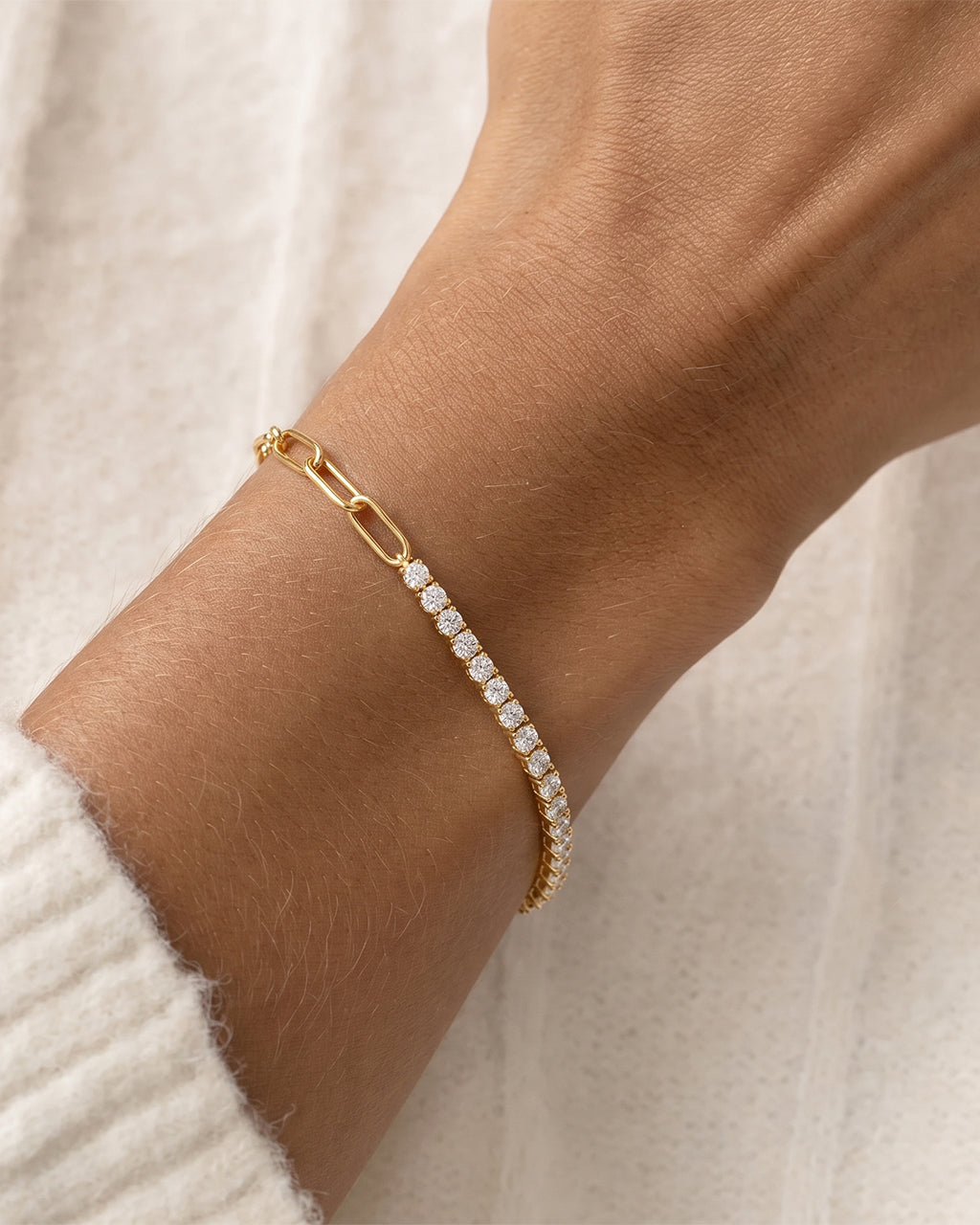 Chic Half Tennis Half Chain Waterproof Gold Bracelet