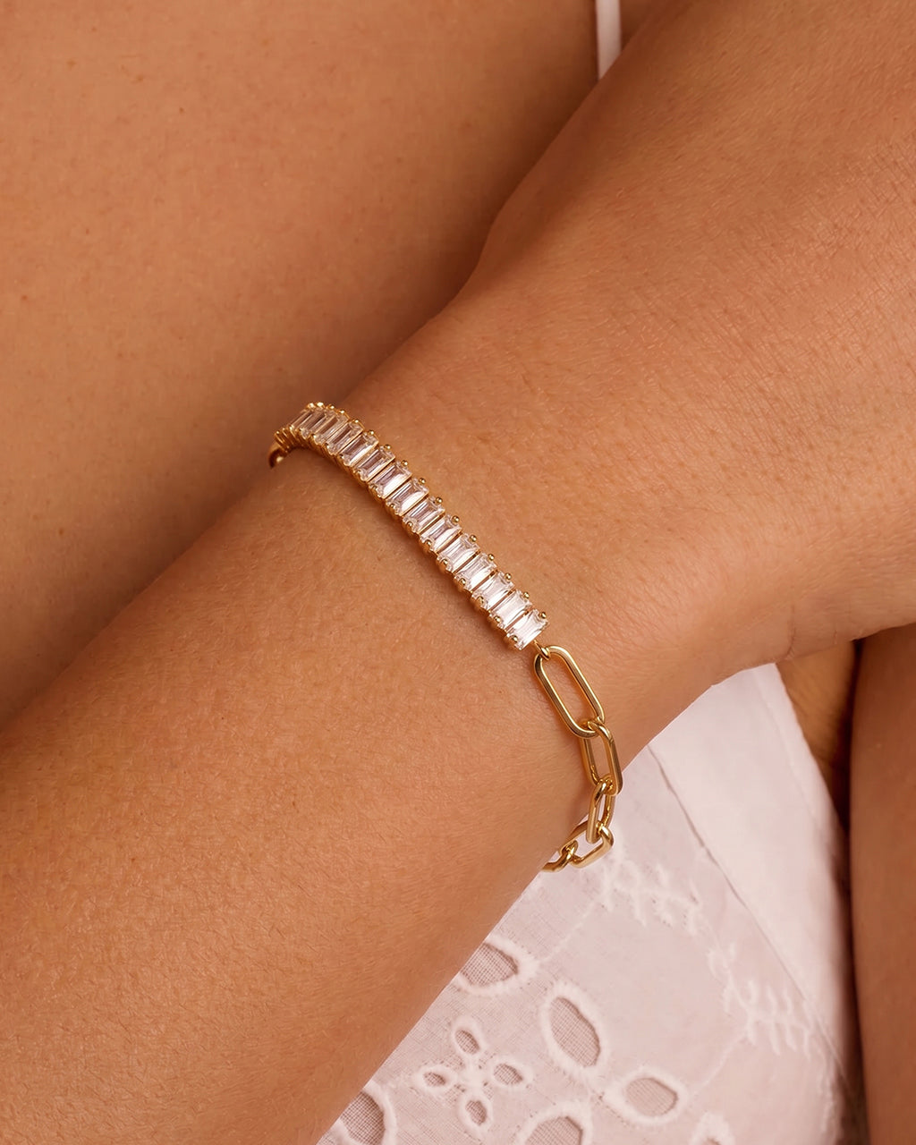 Chic Half Tennis Half Chain Waterproof Gold Bracelet