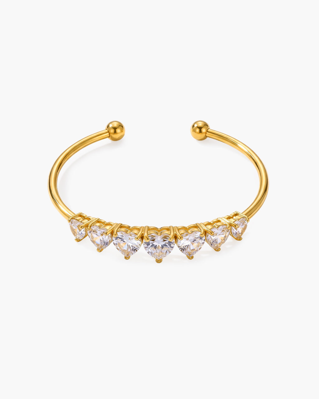 Chic Heart Cut Seven Stone Cuff Waterproof Gold Bangle