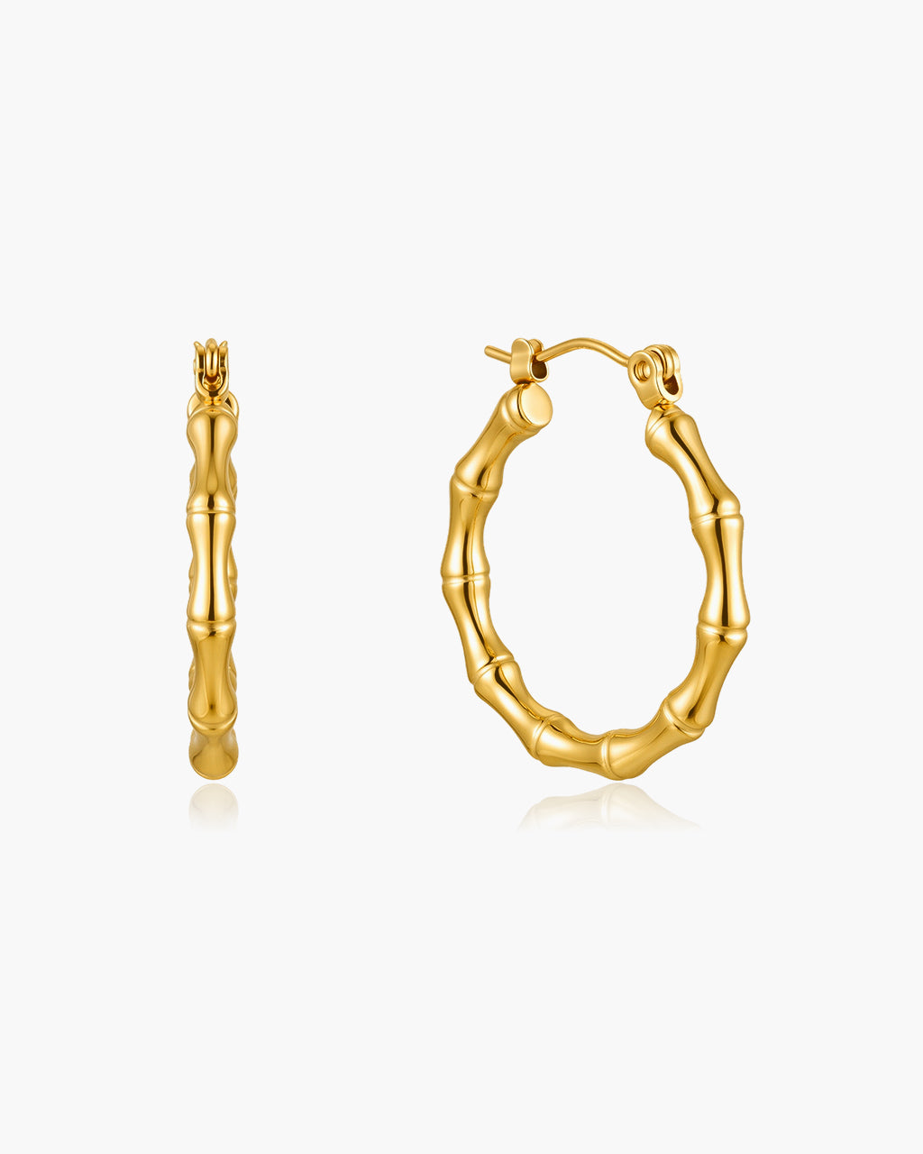 Chunky Bamboo Textured Hoop Waterproof Gold Earrings
