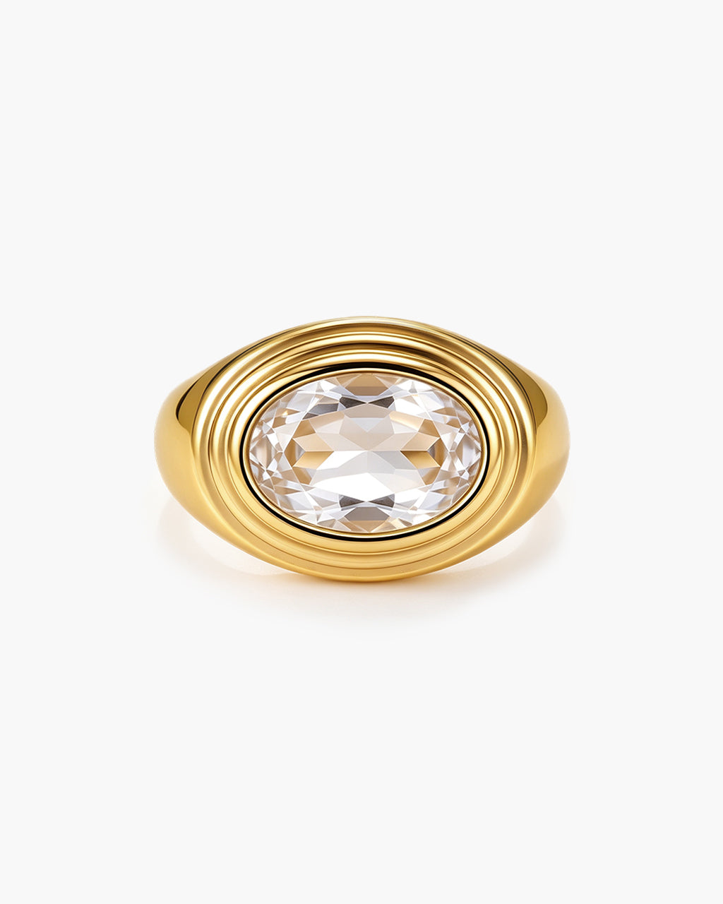 Chunky Bezel Solitaire Signet Waterproof Gold Ring