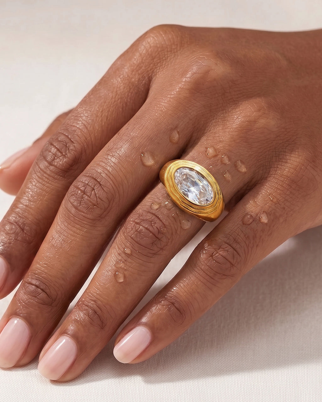 Chunky Bezel Solitaire Signet Waterproof Gold Ring