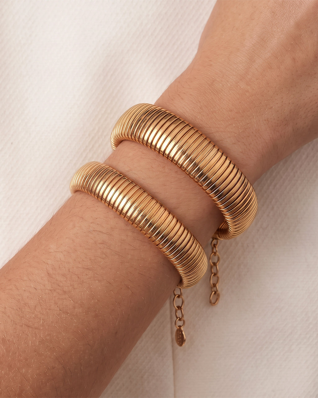 Chunky Coiled Herringbone Waterproof Gold Bracelet