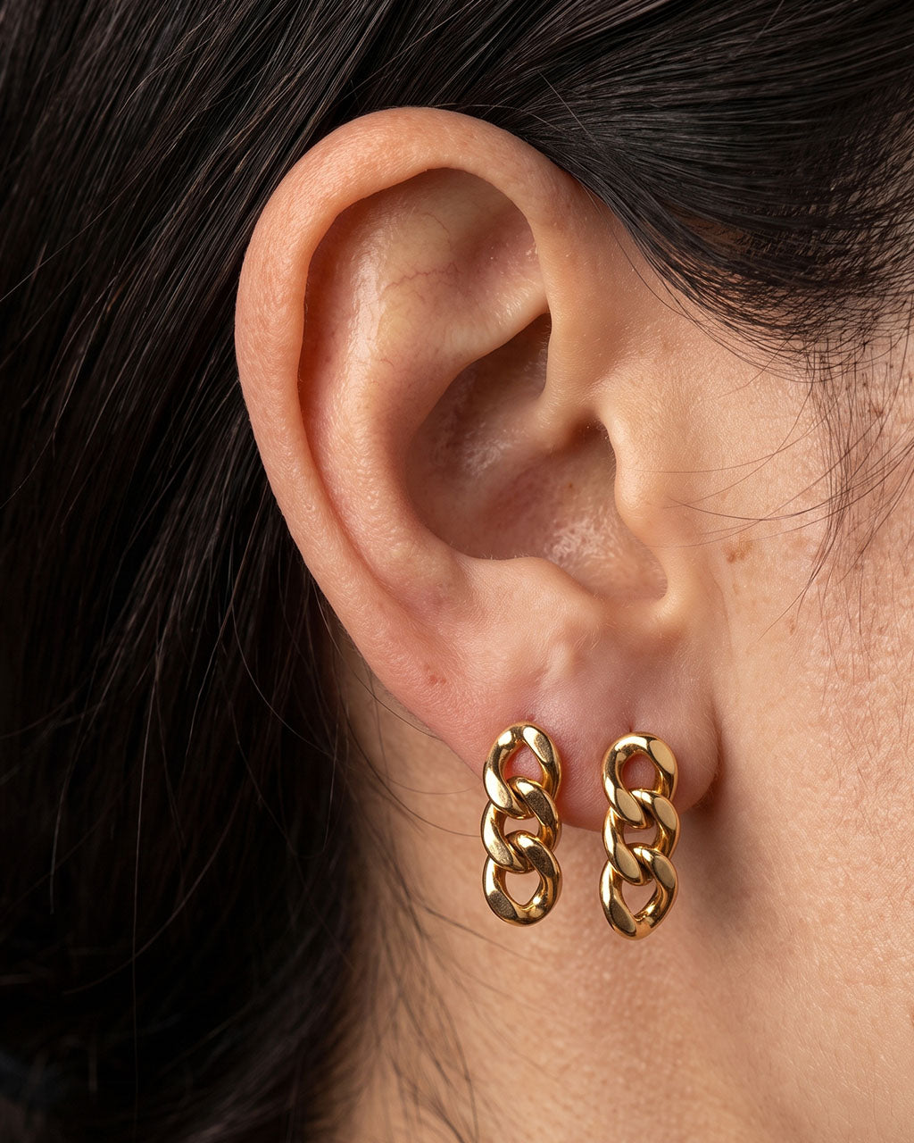 Chunky Curb Chain Link Drop Waterproof Gold Earrings