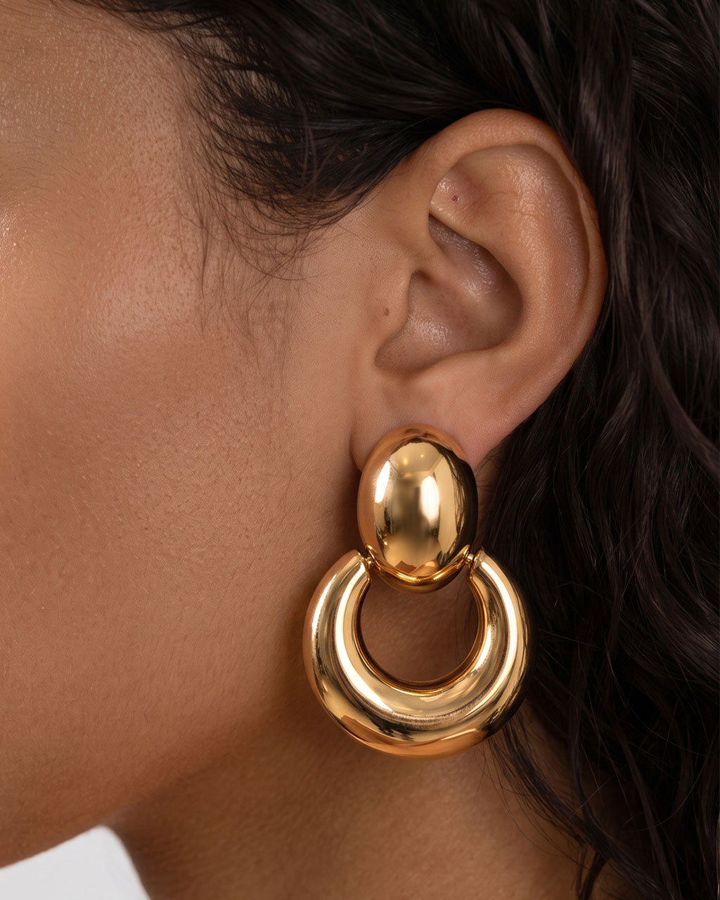 Chunky Door Knocker Drop Waterproof Gold Earrings