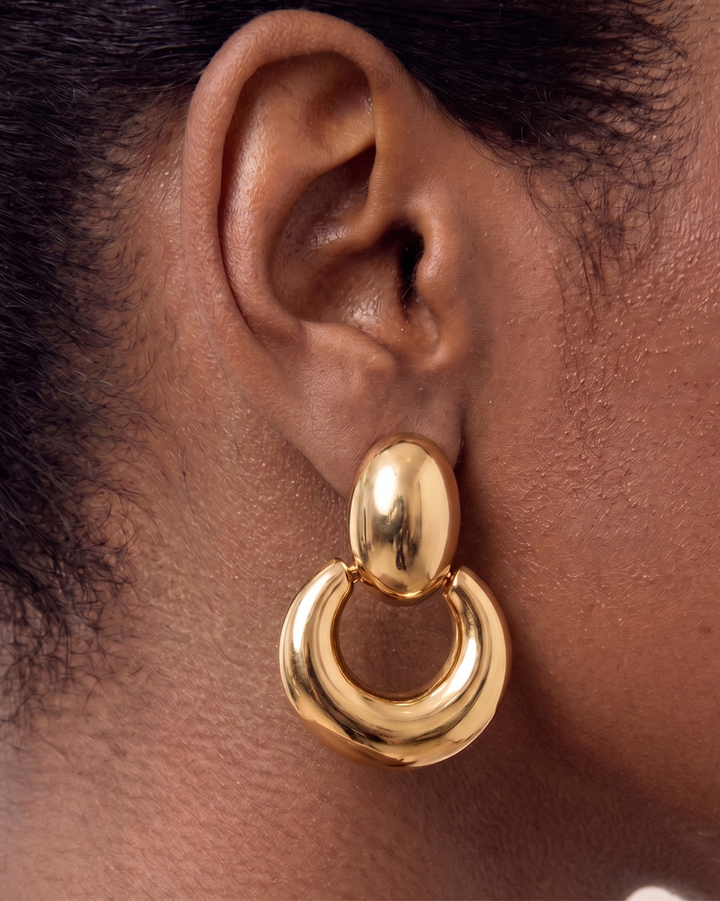 Chunky Door Knocker Drop Waterproof Gold Earrings