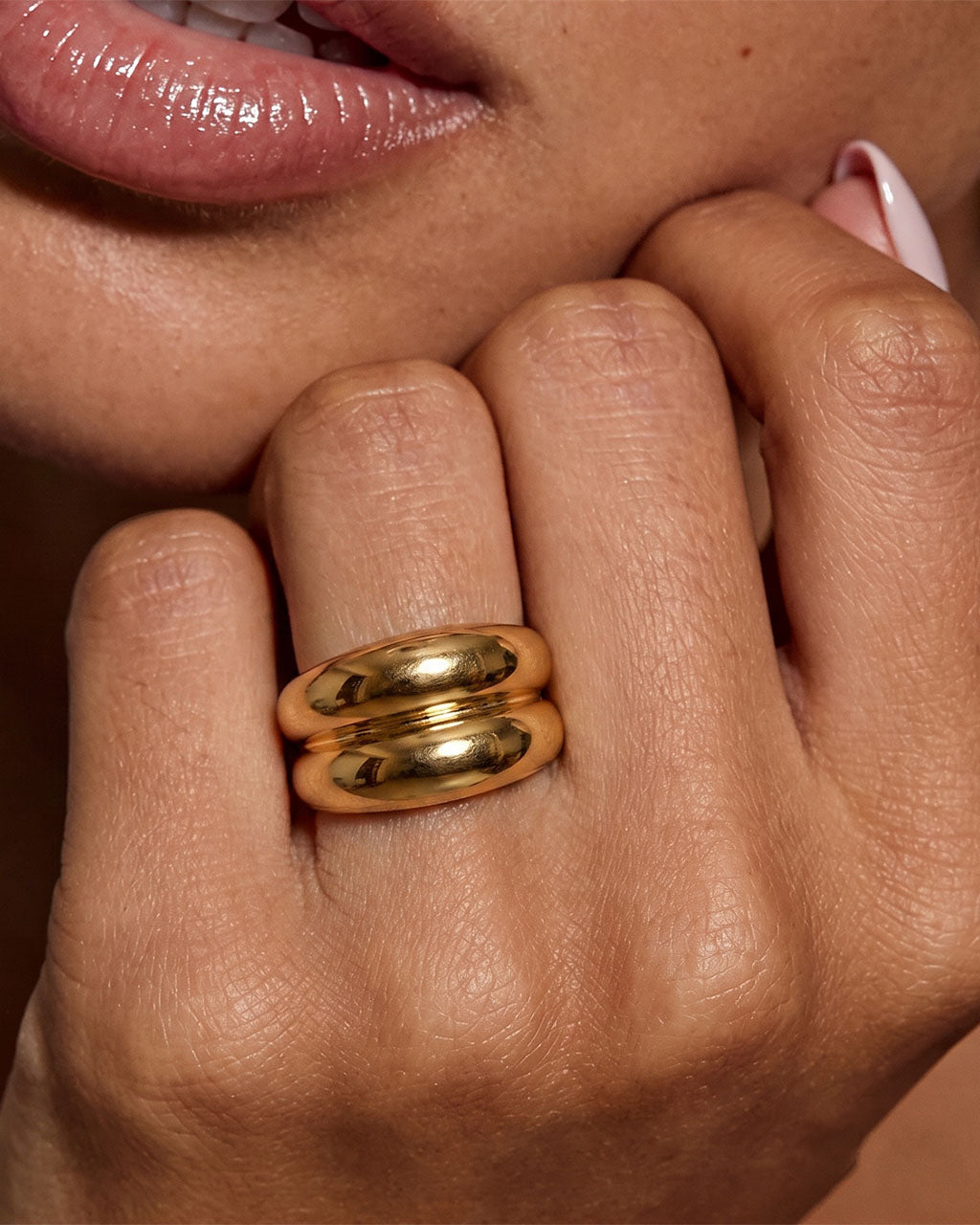 Chunky Double Band Gold Waterproof Statement Ring