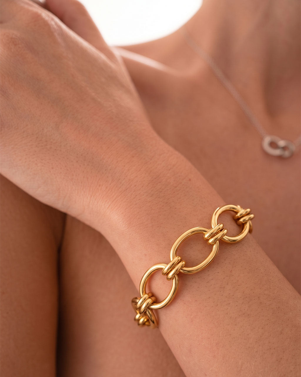 Chunky Double Knot Link Chain Waterproof Gold Bracelet