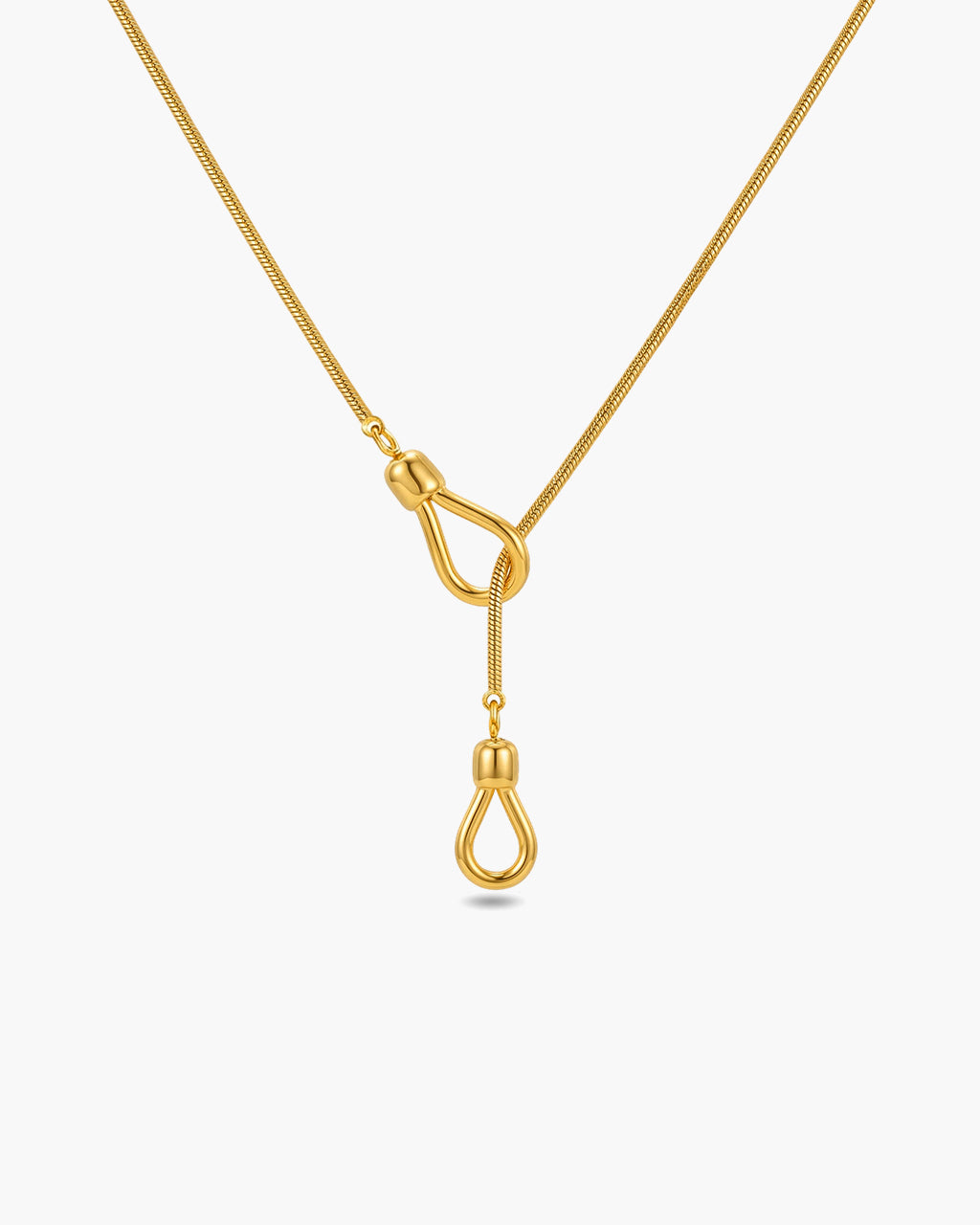 Chunky Double Teardrop Lariat Waterproof Gold Necklace