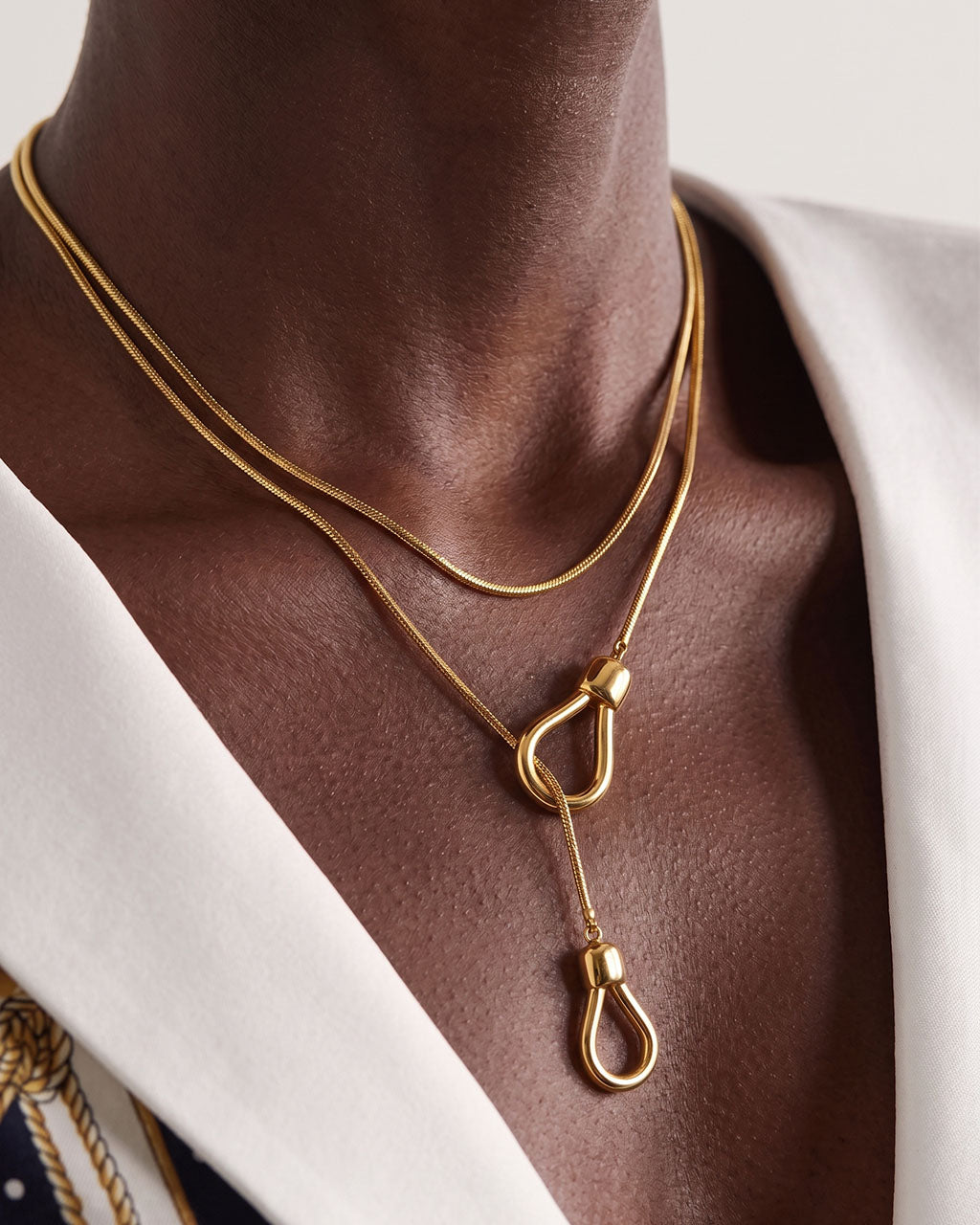 Chunky Double Teardrop Lariat Waterproof Gold Necklace