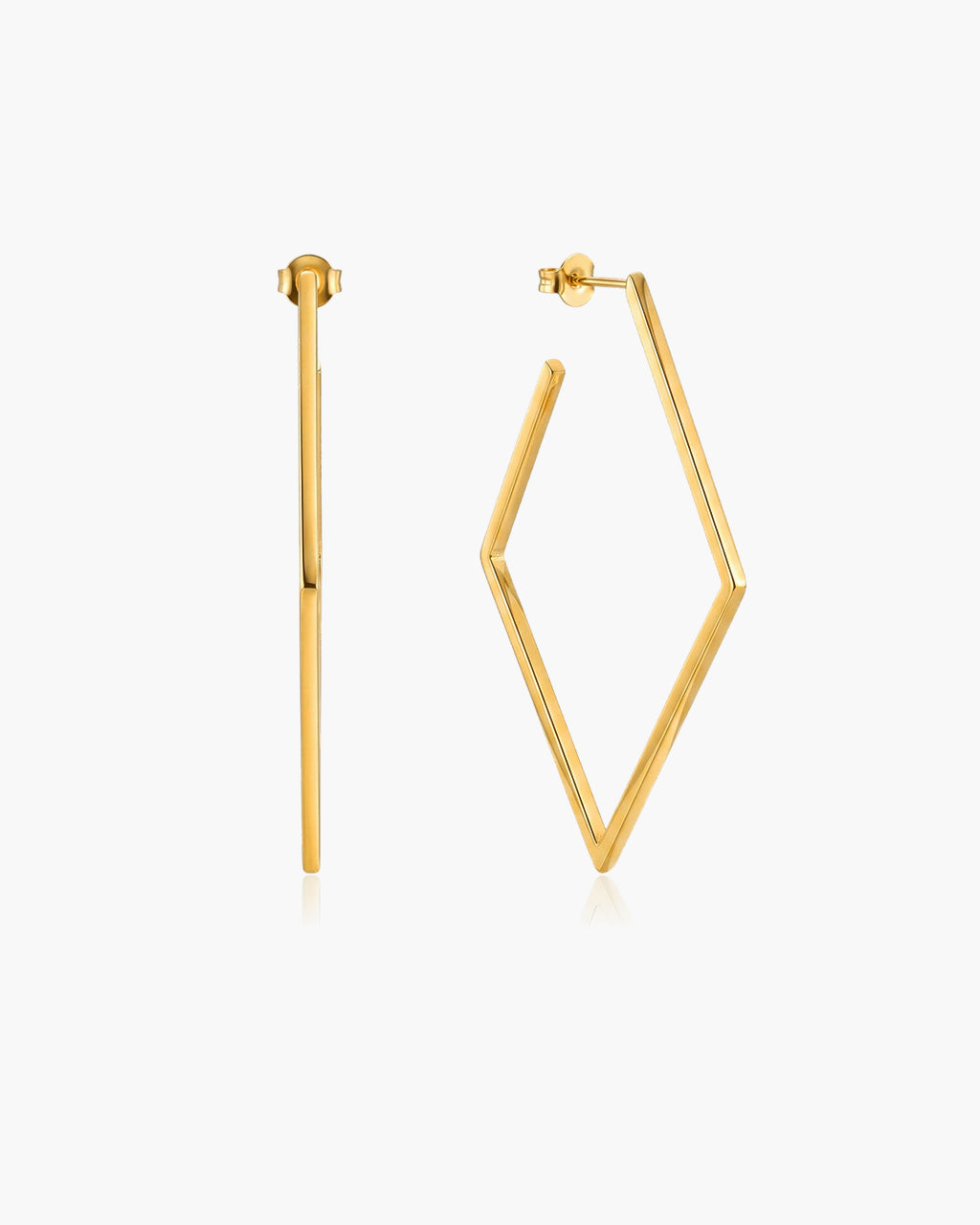Chunky Elongated Rhombus Hoop Waterproof Gold Earrings