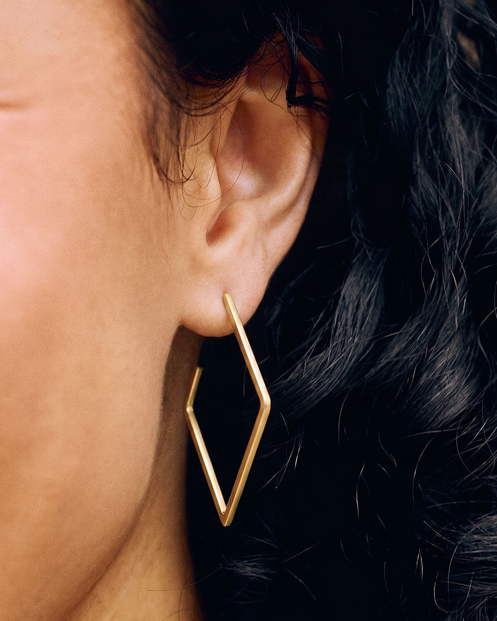 Chunky Elongated Rhombus Hoop Waterproof Gold Earrings