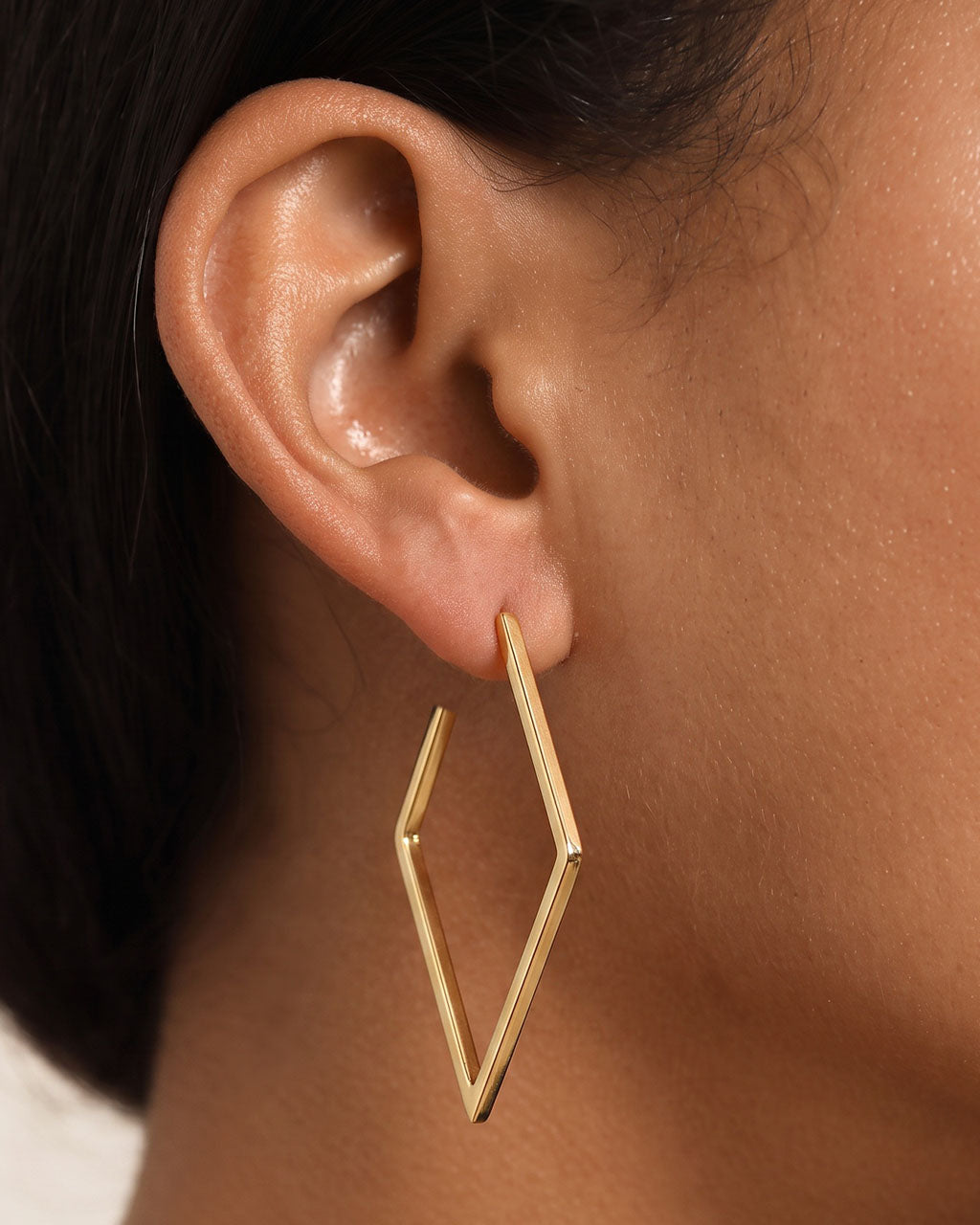Chunky Elongated Rhombus Hoop Waterproof Gold Earrings