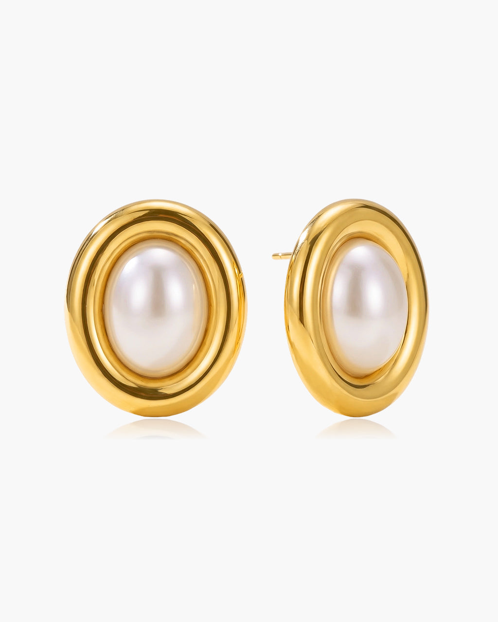 Chunky Framed Pearl Stud Waterproof Gold Earrings