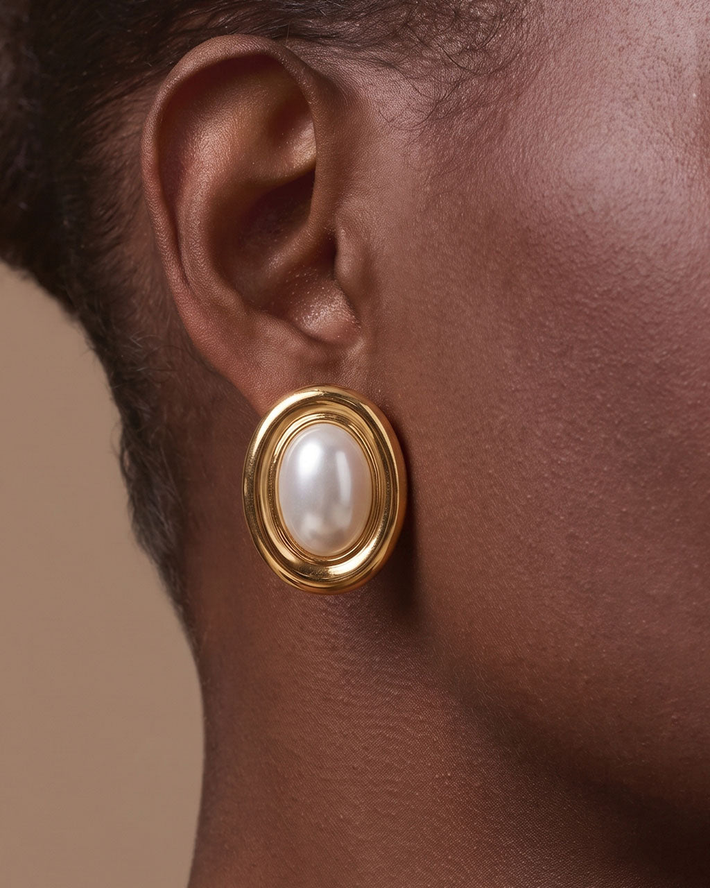 Chunky Framed Pearl Stud Waterproof Gold Earrings