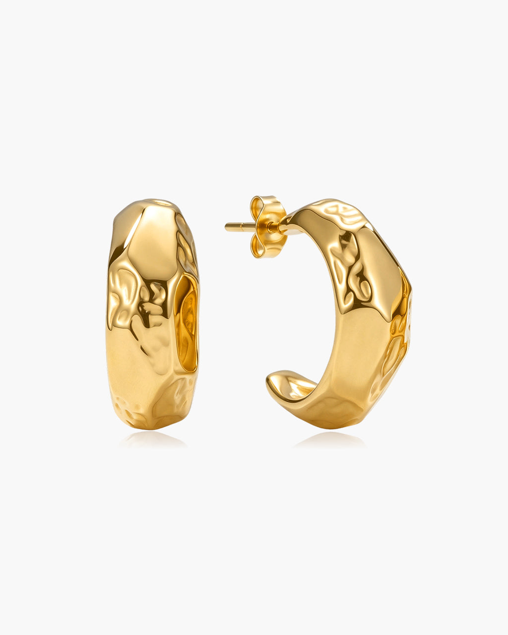 Chunky Hammered Open C Hoop Waterproof Gold Earrings