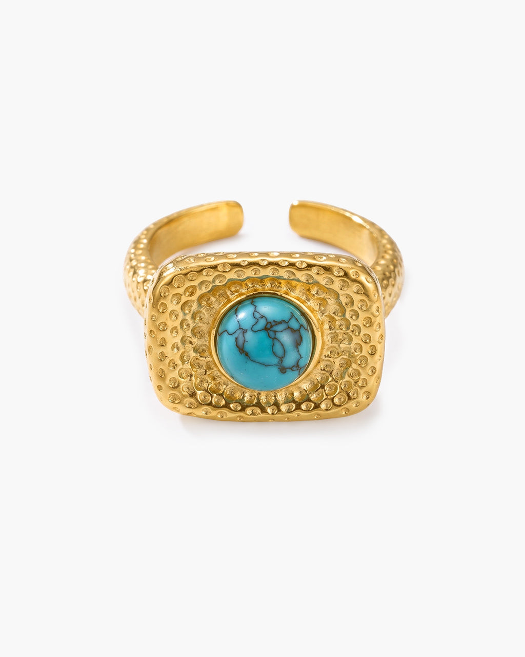 Chunky Hammered Turquoise Signet Waterproof Gold Ring