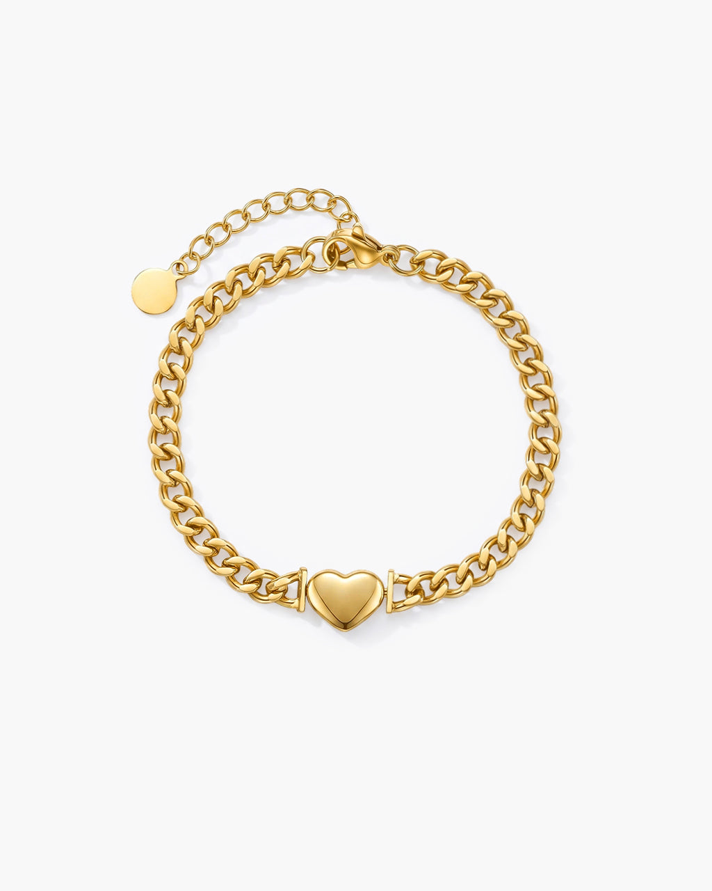 Chunky Heart Charm Curb Chain Waterproof Gold Bracelet