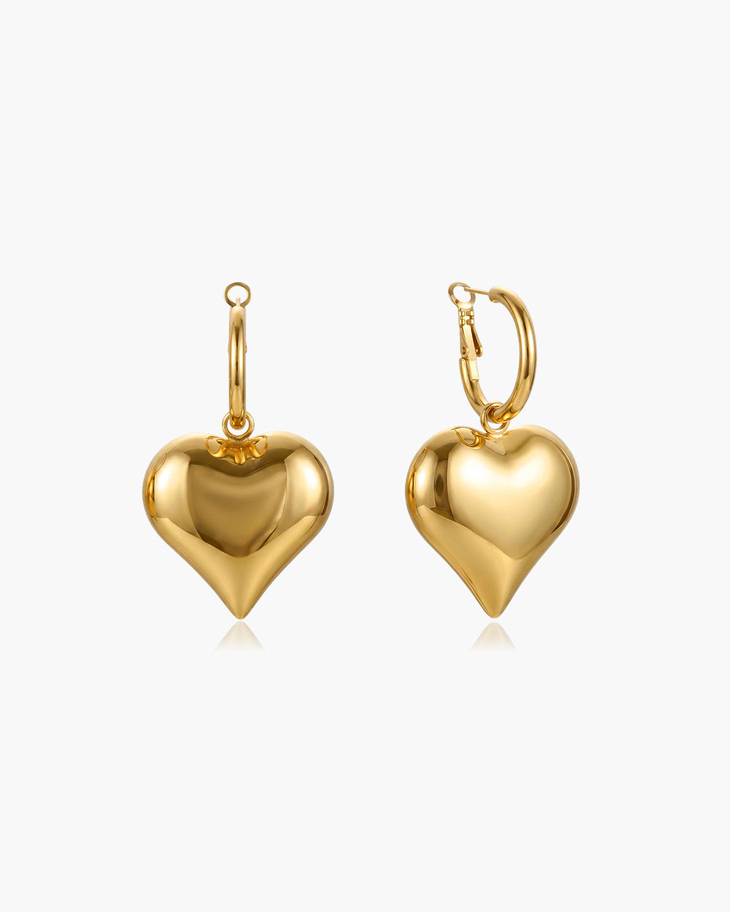 Chunky Heart Drop Huggie Hoop Waterproof Gold Earrings