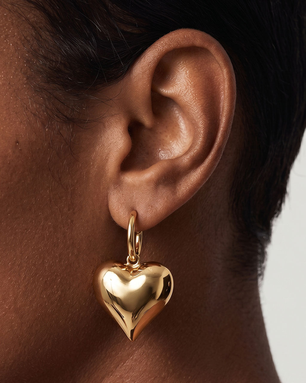 Chunky Heart Drop Huggie Hoop Waterproof Gold Earrings