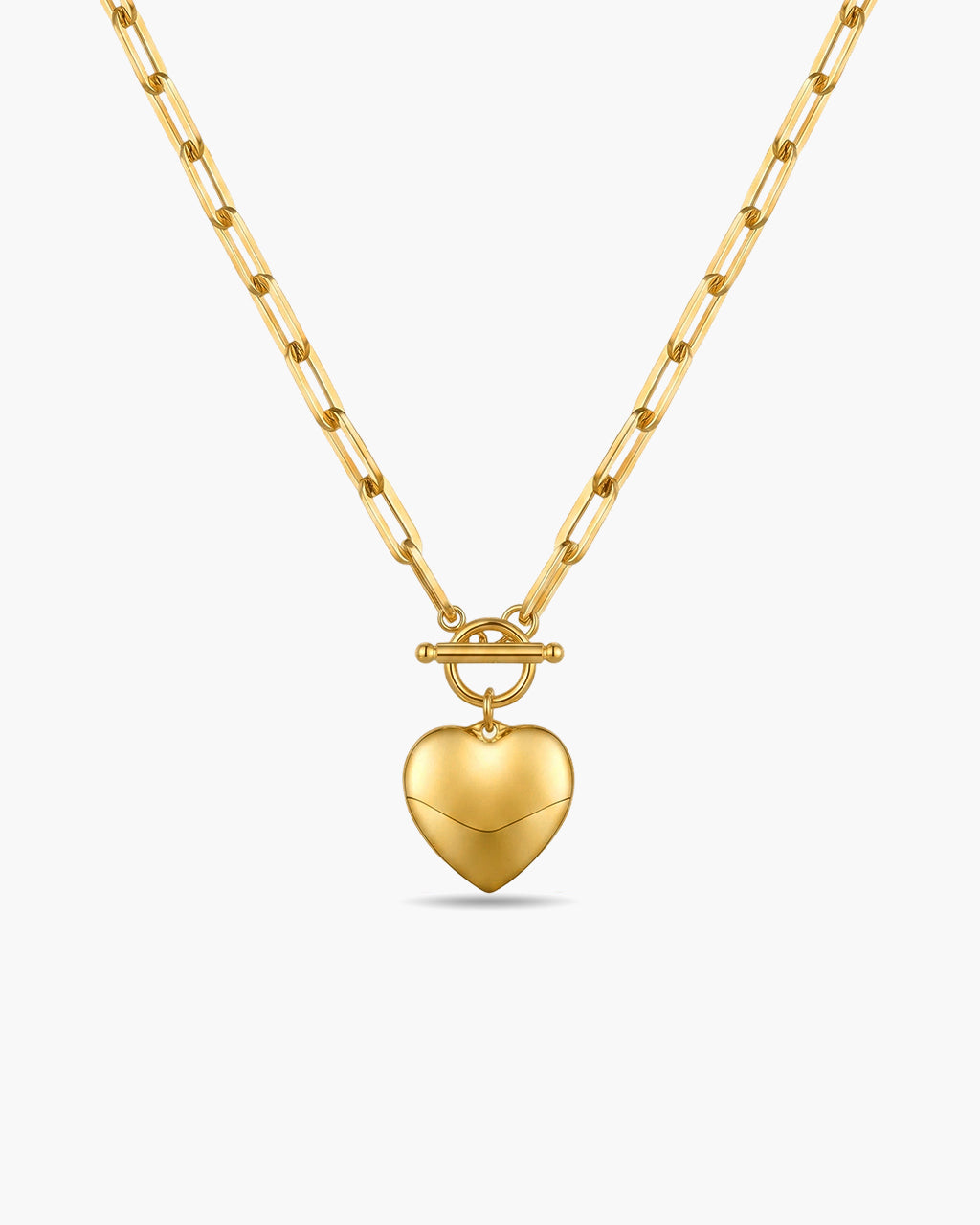 Chunky Heart Toggle Paperclip Waterproof Gold Necklace