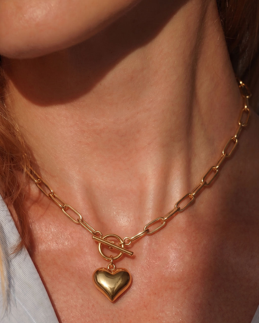 Chunky Heart Toggle Paperclip Waterproof Gold Necklace