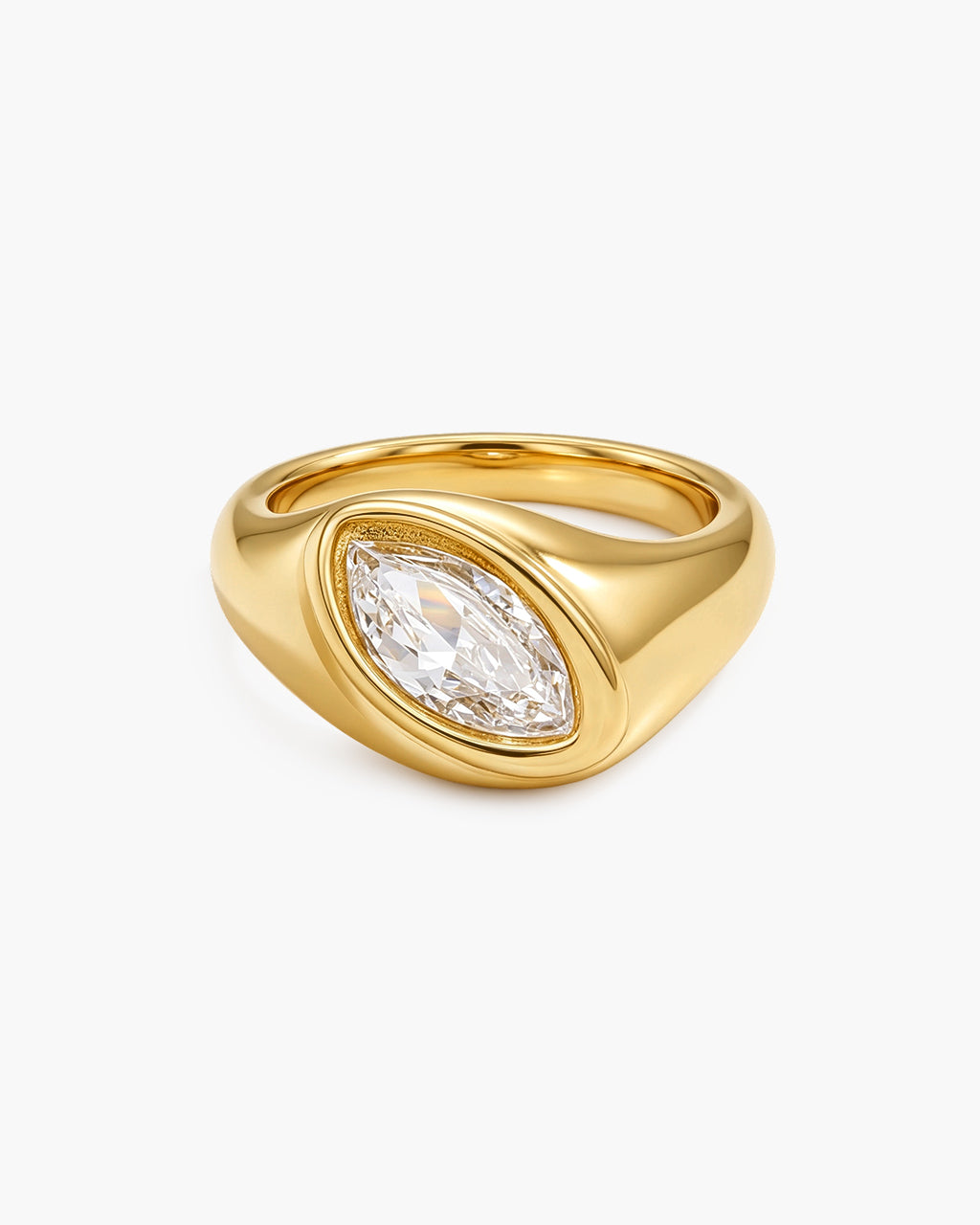 Chunky Marquise Bezel Signet Waterproof Gold Ring