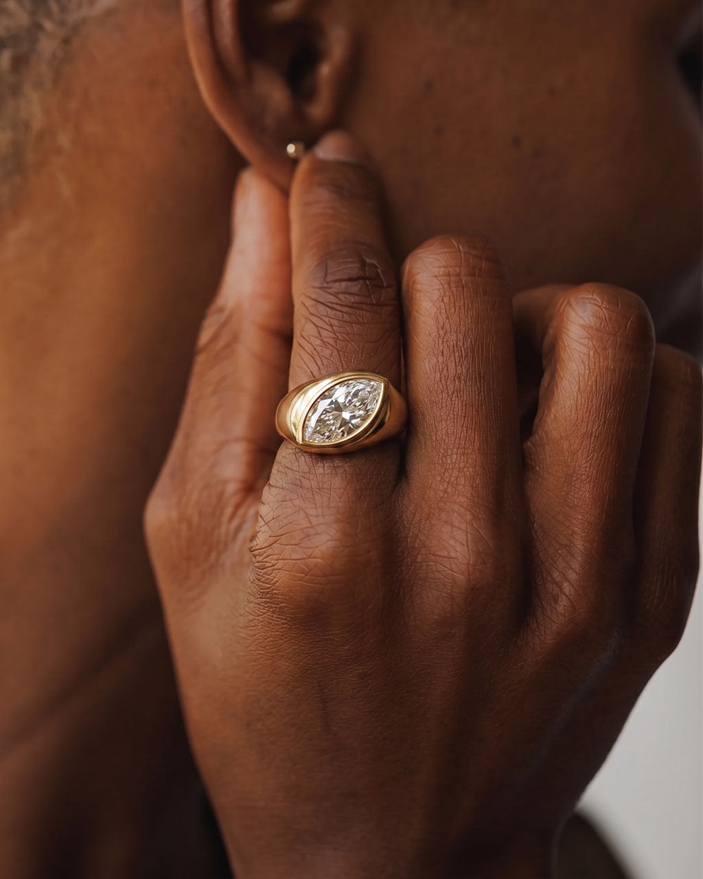 Chunky Marquise Bezel Signet Waterproof Gold Ring