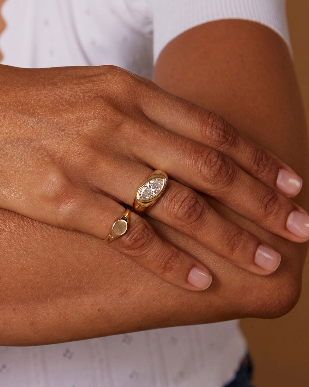 Chunky Marquise Bezel Signet Waterproof Gold Ring