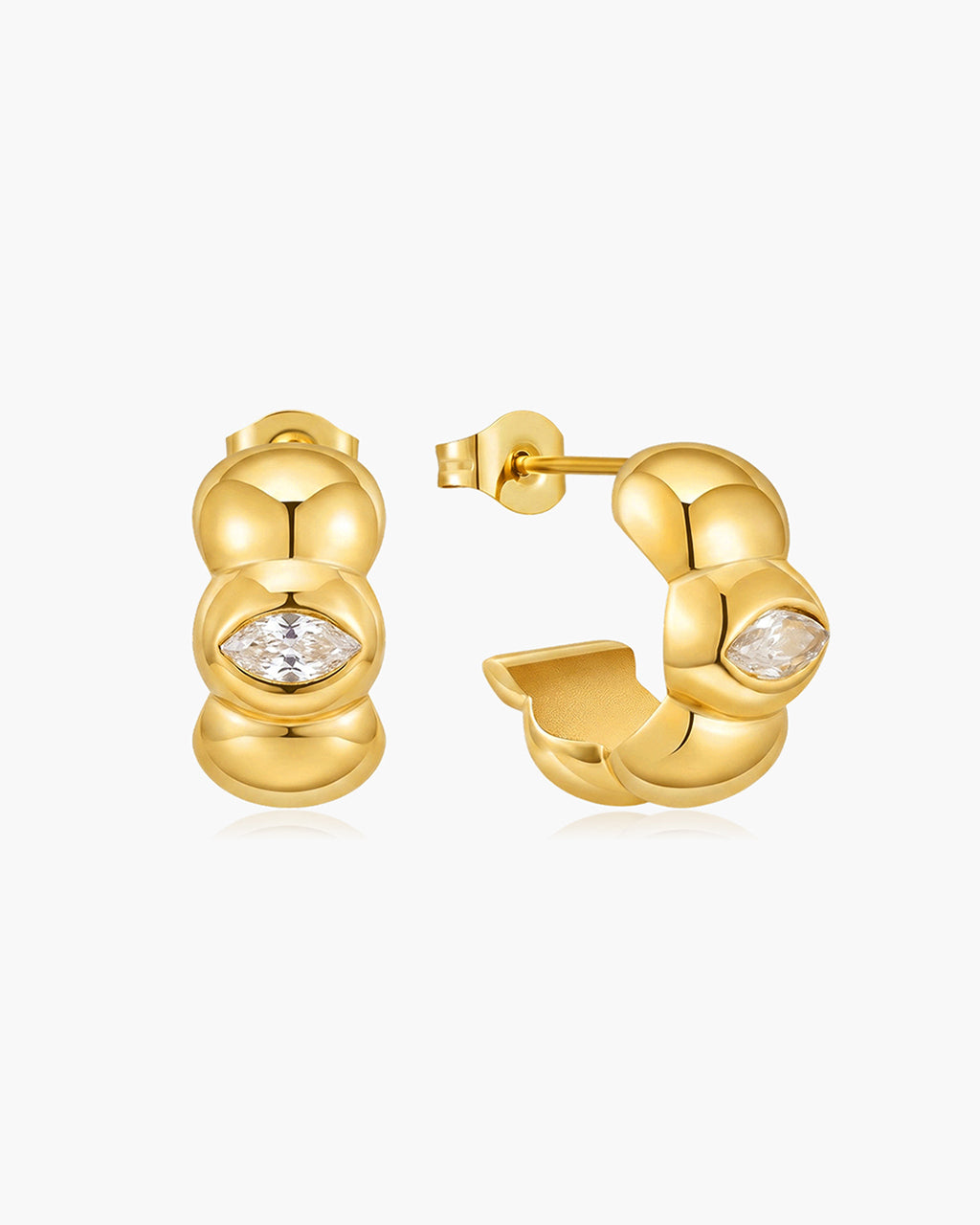 Chunky Marquise Bubble Hoop Waterproof Gold Earrings