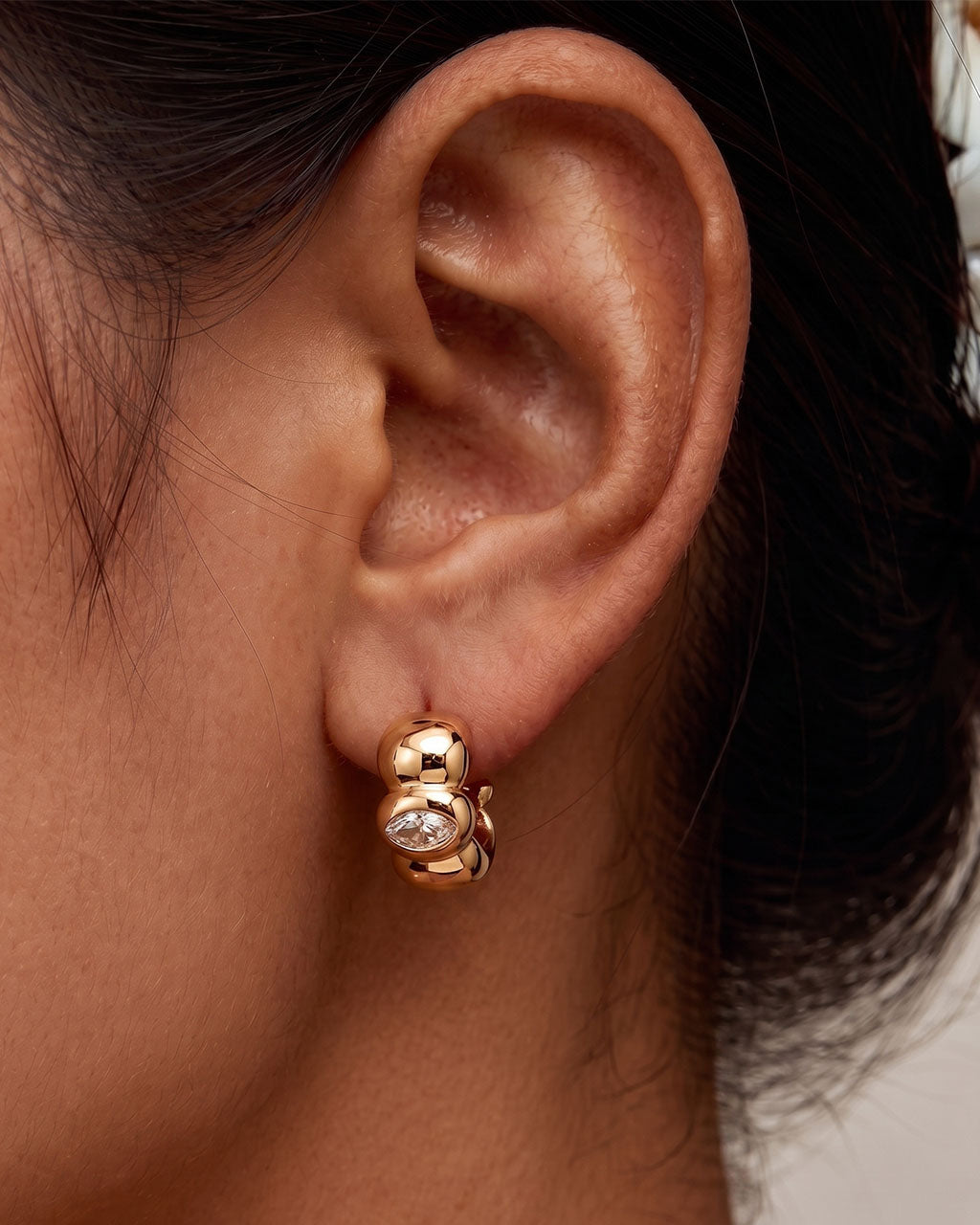 Chunky Marquise Bubble Hoop Waterproof Gold Earrings